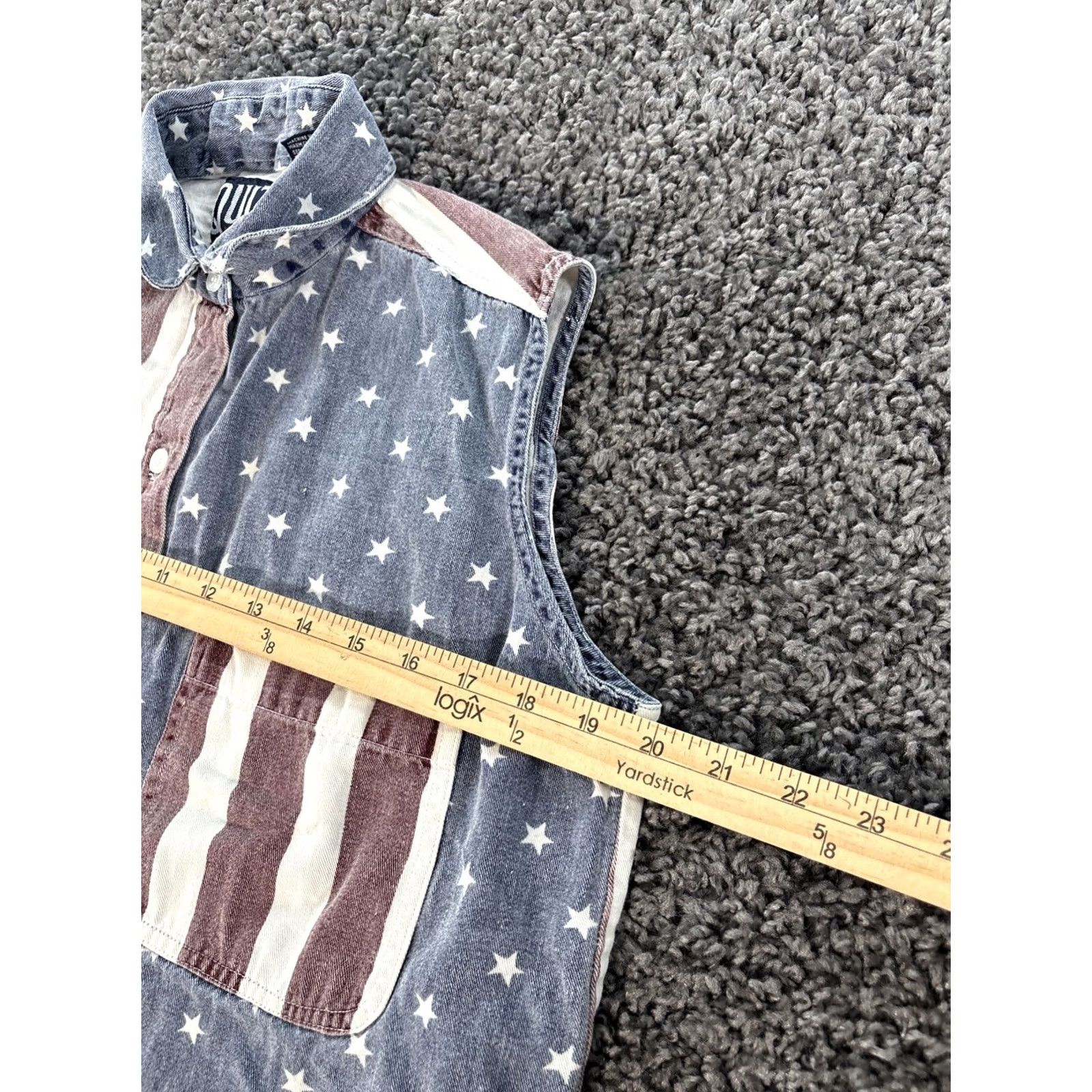CO VTG Quizz Again Jeans Co Womens Sleeveless Shirt Vest M Striped Denim V-Neck Button Pockets USA Western 80s 90s Americana Casual Shirt Women Size M / US 6-8 / IT 42-44 - 3 Thumbnail