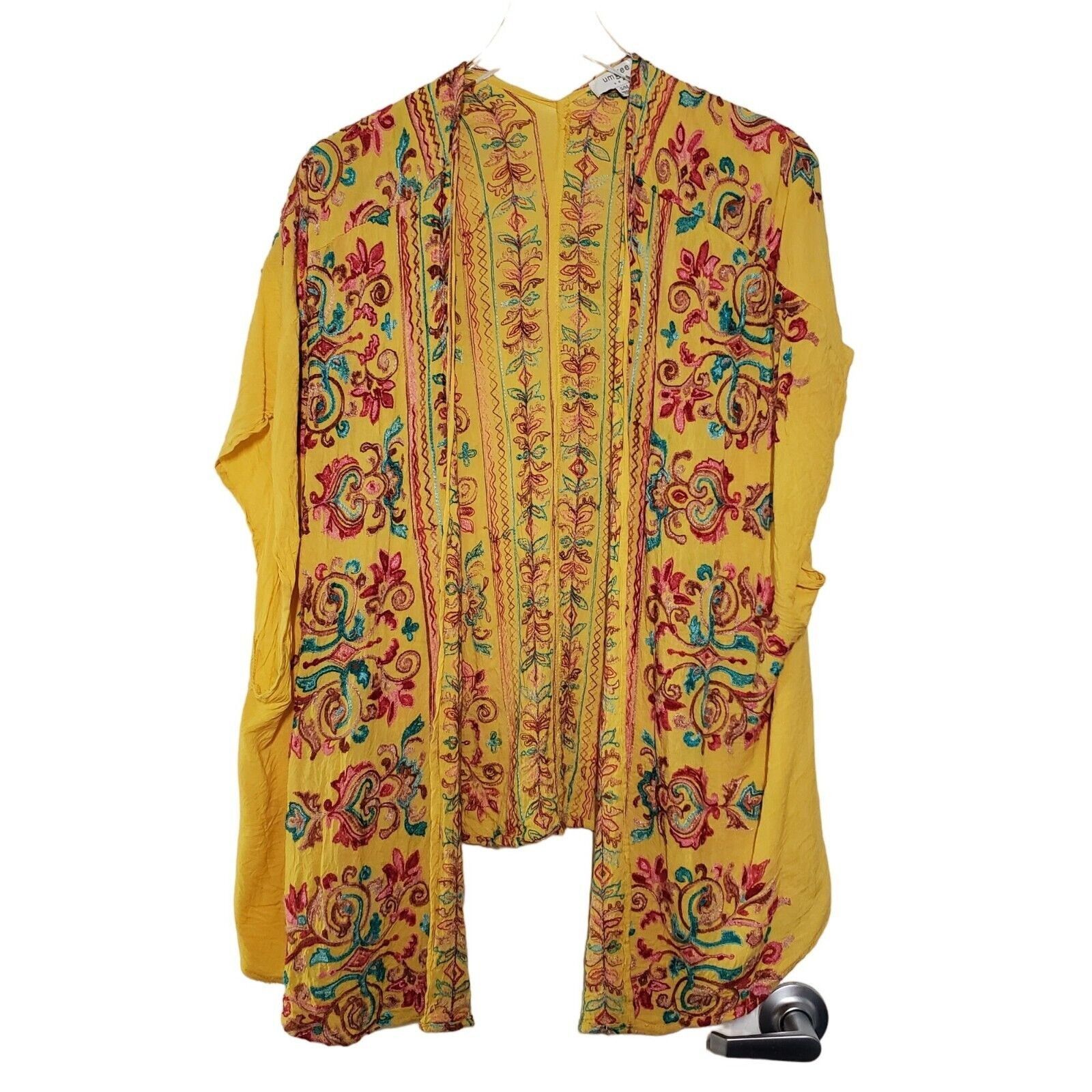Designer Umgee Embroidered Oversized Cardigan Womens S/M Yellow Size M / US 6-8 / IT 42-44 - 2 Thumbnail