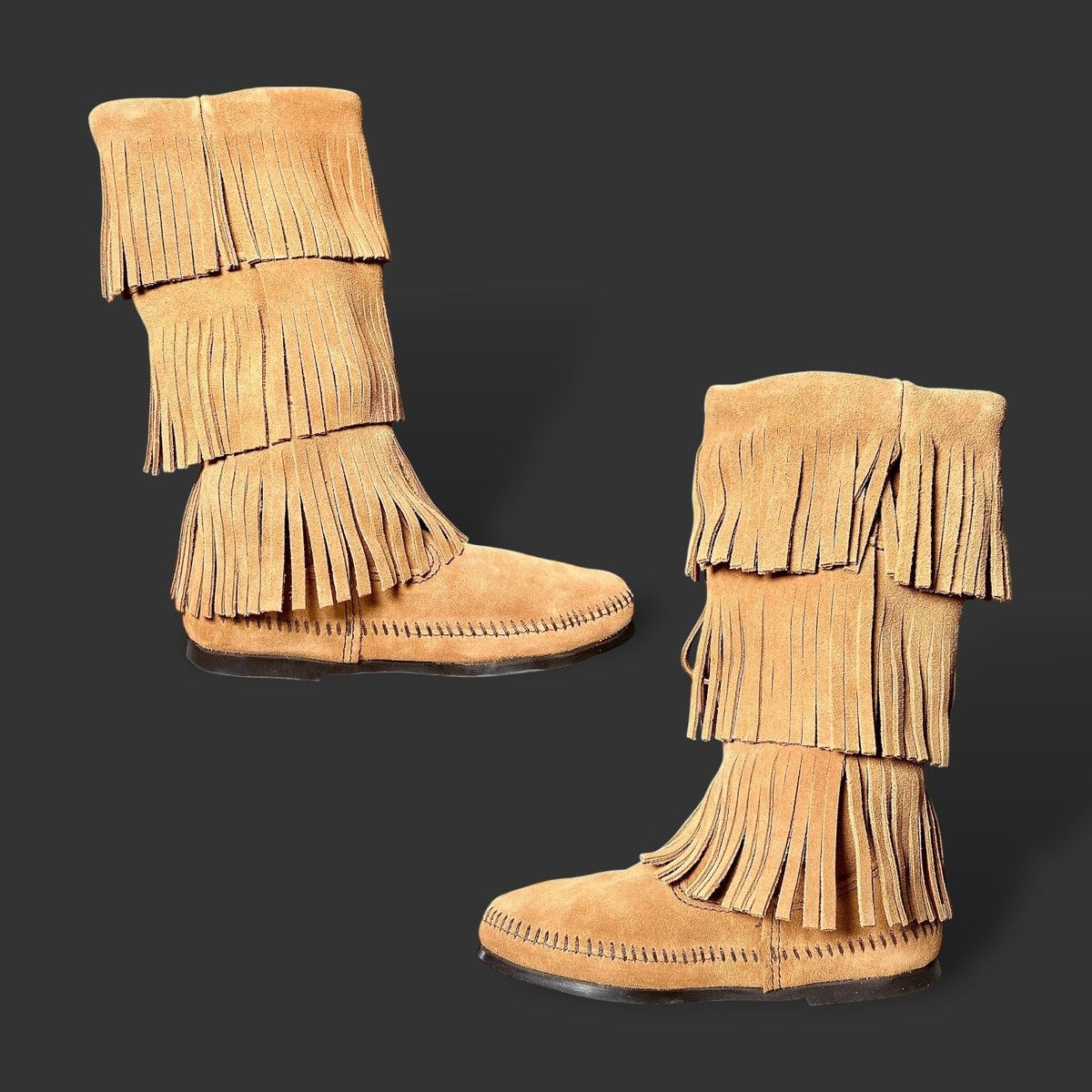 Minnetonka Minnetonka Women’s Taupe 3 Layer Suede Fringe Boots Sz 6 Size US 6 / IT 36 - 10 Thumbnail