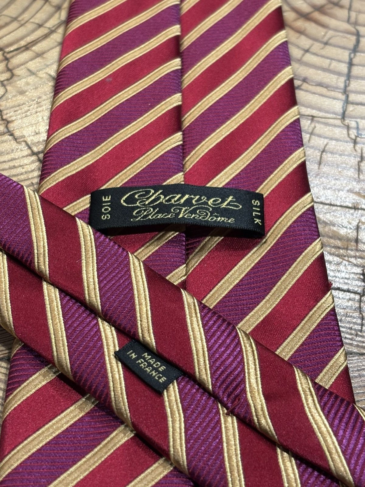 Charvet Charvet Paris Burgundy Gold Stripe Silk Tie Size ONE SIZE - 2 Thumbnail