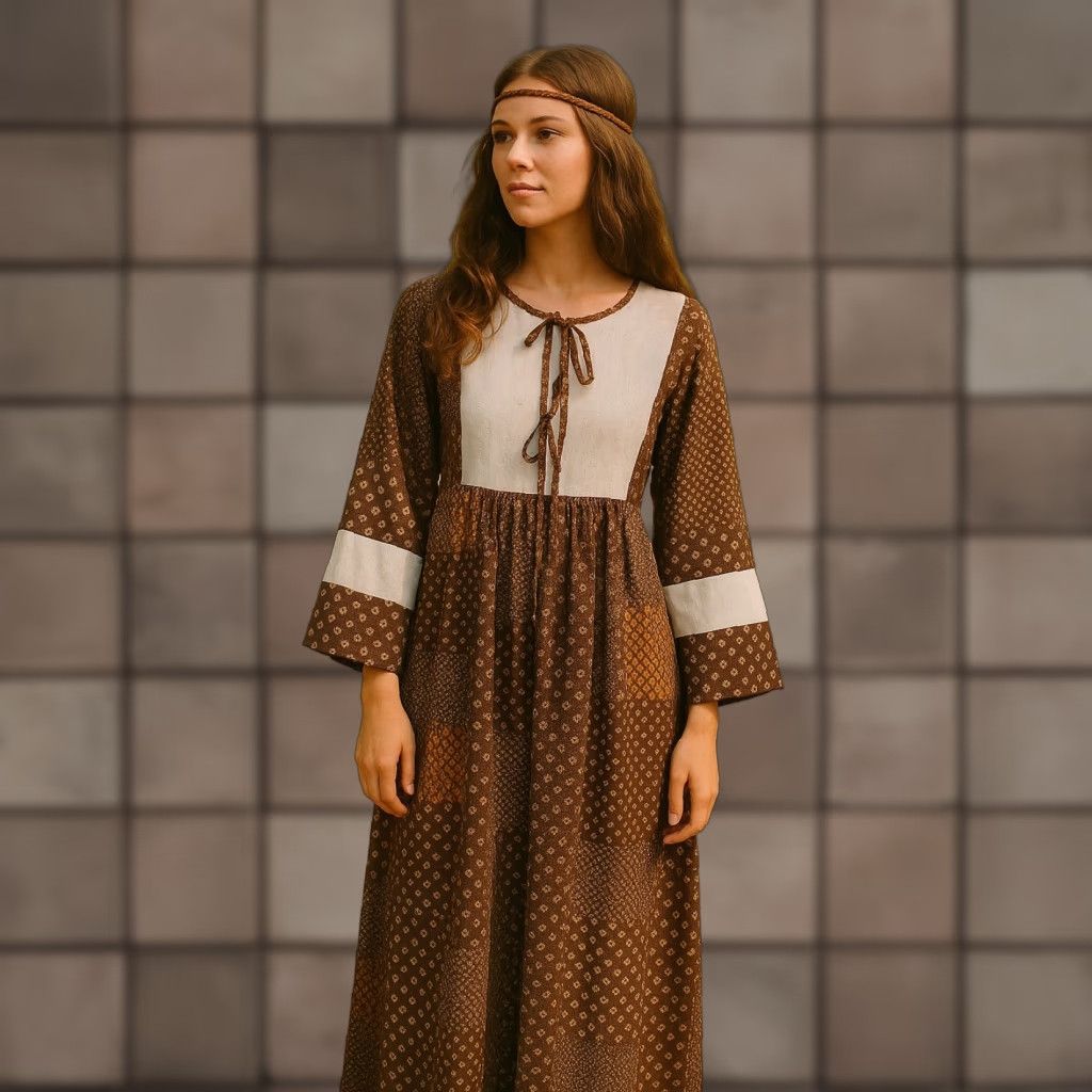 Vintage VINTAGE Trivia 70s Patchwork Hippie Prairie Maxi Dress M Brown Day Dress Maxi Hippie 1970s Womens Size M / US 6-8 / IT 42-44 - 1 Thumbnail