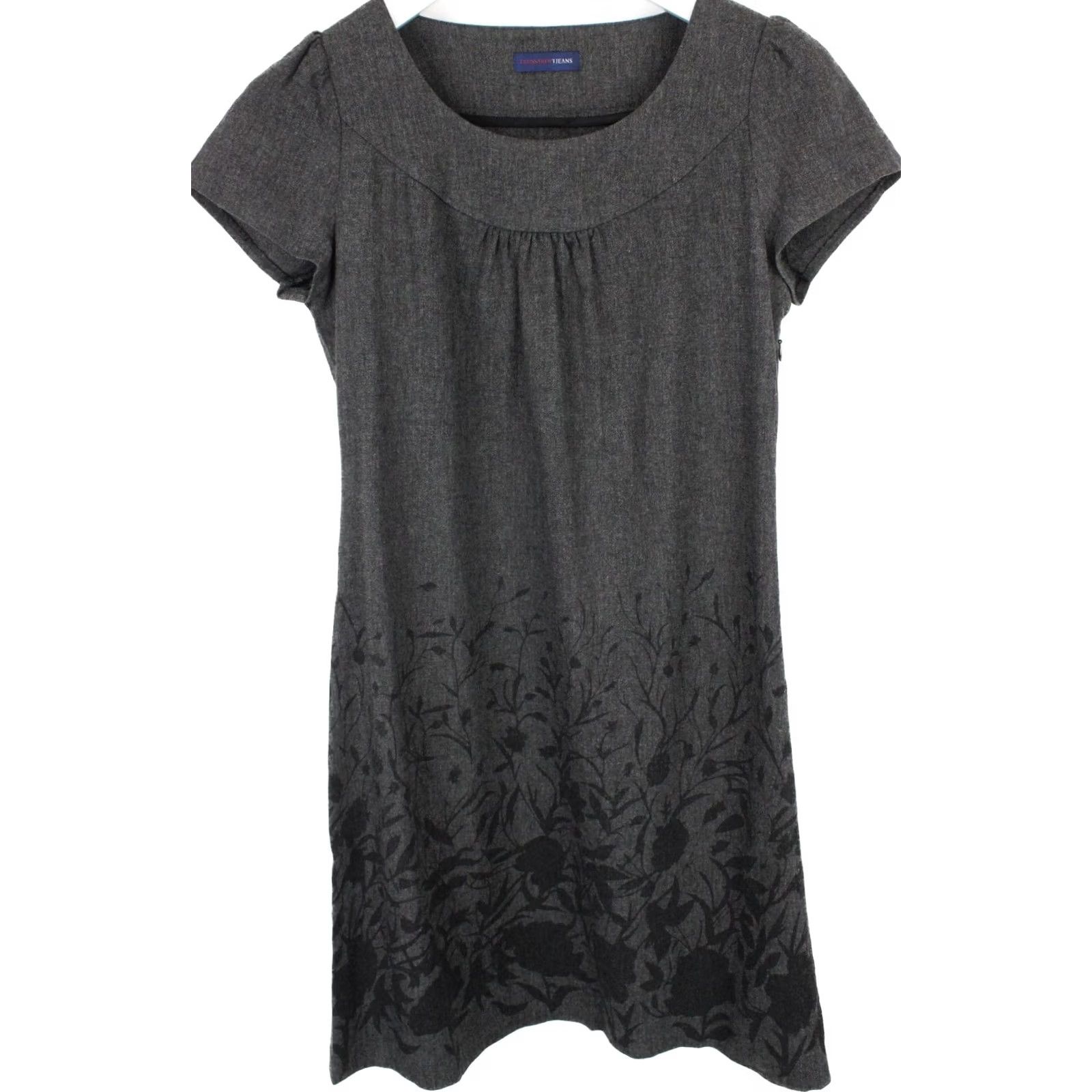 Trussardi TRUSSARDI JEANS Dress Women's EU 42 Wool Blend Floral Patterned Knee-Length Grey Round Neck Short Sleeve Dress Men? Size 28" / US 6 / IT 42 - 2 Thumbnail