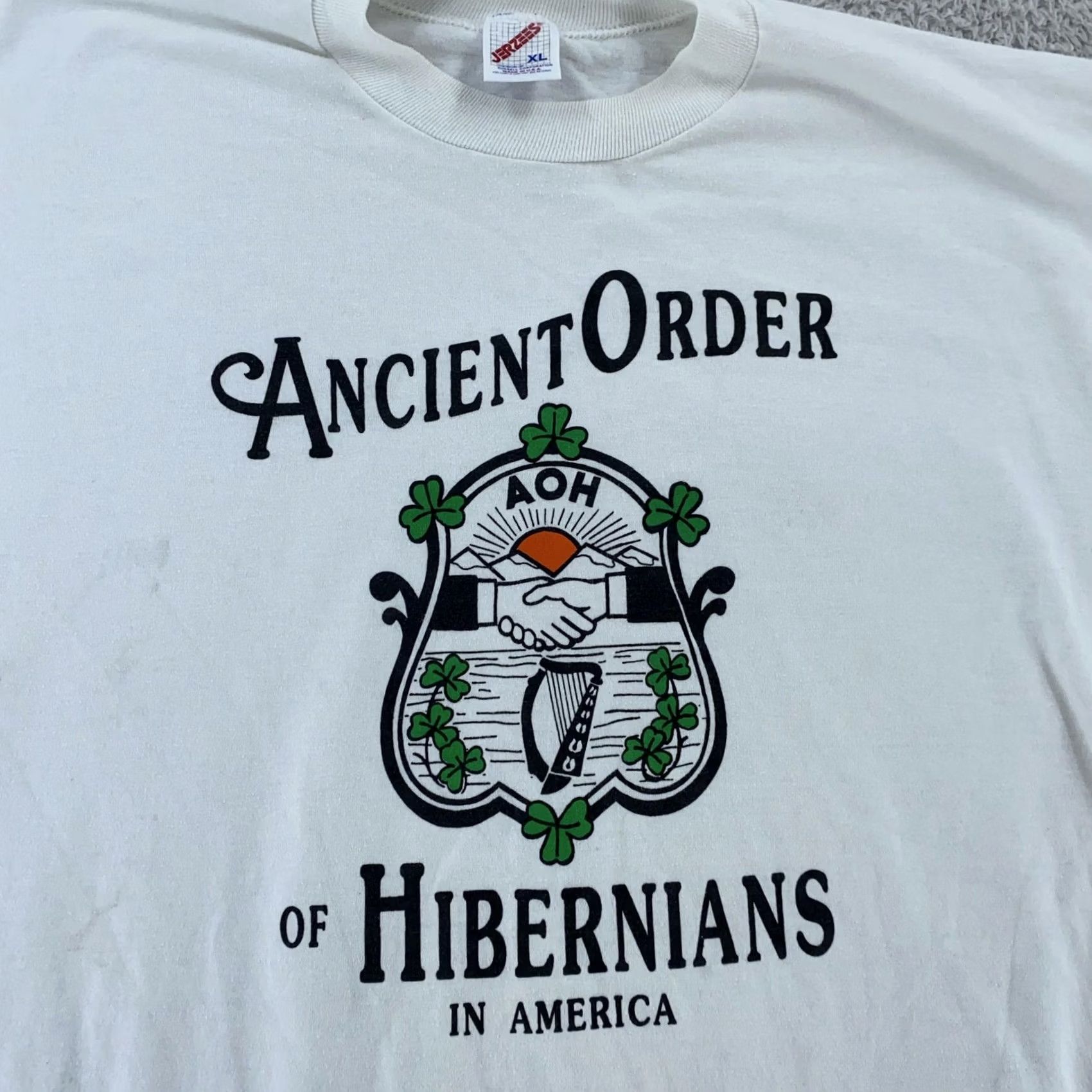 Jerzees VINTAGE AOH Shirt Mens L Irish USA 90s Crest Jersey ZERIES? Size US L / EU 52-54 / 3 - 2 Thumbnail