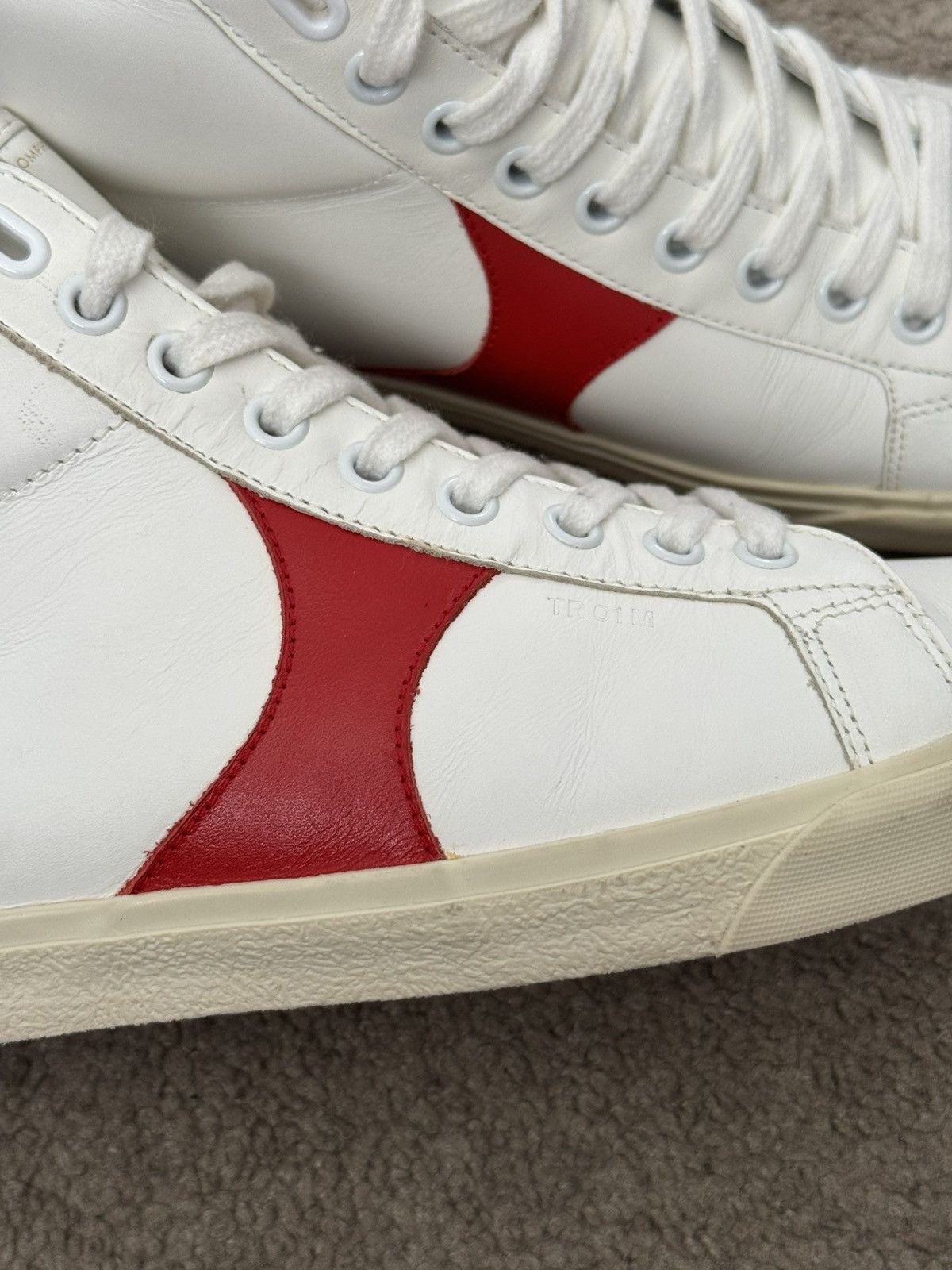 Celine Celine TR 01 Triomphe White & Red Mid Top Sneakers Size US 7 / EU 40 - 9 Thumbnail