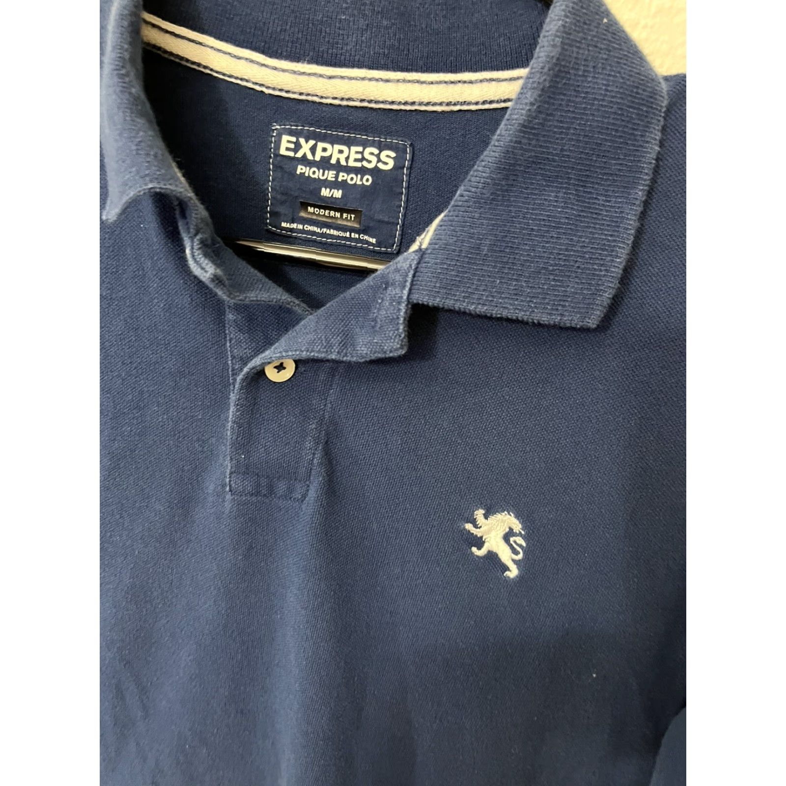 Express Express Shirt Mens M Blue Polo Short Sleeve Pique Polo Fit Logo Modern Fit Size US M / EU 48-50 / 2 - 3 Thumbnail