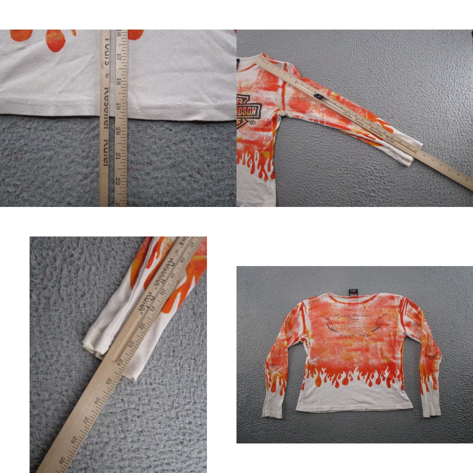Harley Davidson VINTAGE Harley-Davidson Y2K AOP Flames Womens Size S Long Sleeve Rome Italy READ Shirt Size S / US 4 / IT 40 - 8 Thumbnail