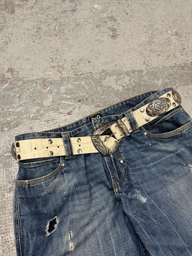 Vintage Nanni Studded Crocodile Effect White Leather Belt Size ONE SIZE - 3 Thumbnail