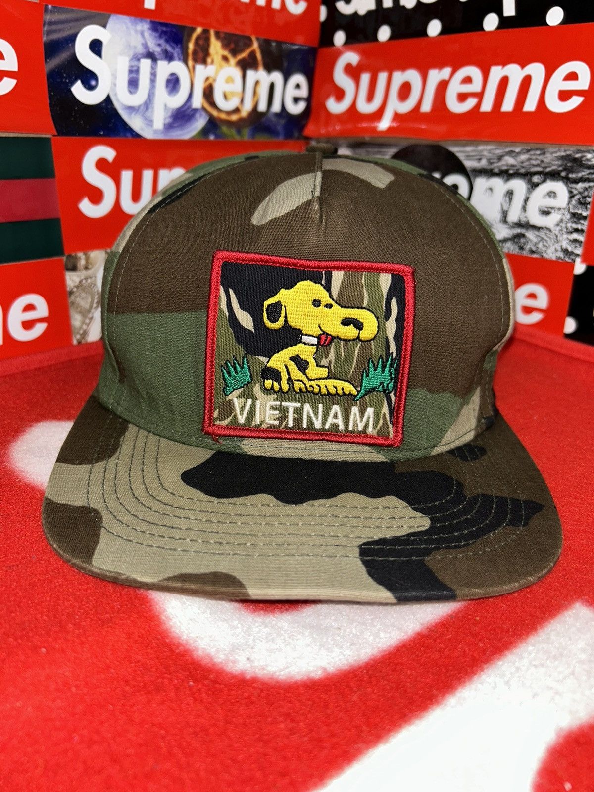 image of Supreme Snoopy Vietnam Ss12 6 Panel Hat Camo Cap, Men's