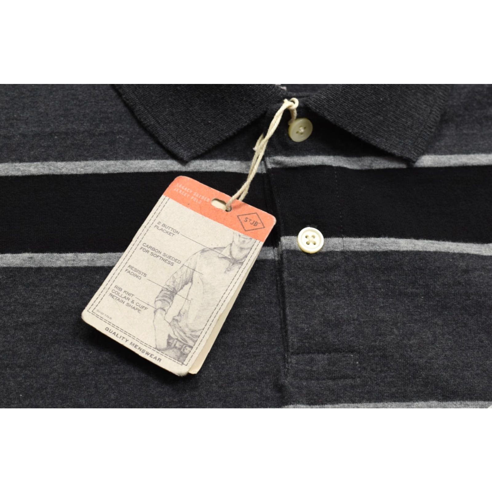 Vintage St. John's Bay Polo Shirt Men's XXL Legacy Sueded Jersey Striped Long Sleeve Gray Black Button Collared Casual Golf Super Soft Size US XXL / EU 58 / 5 - 5 Thumbnail