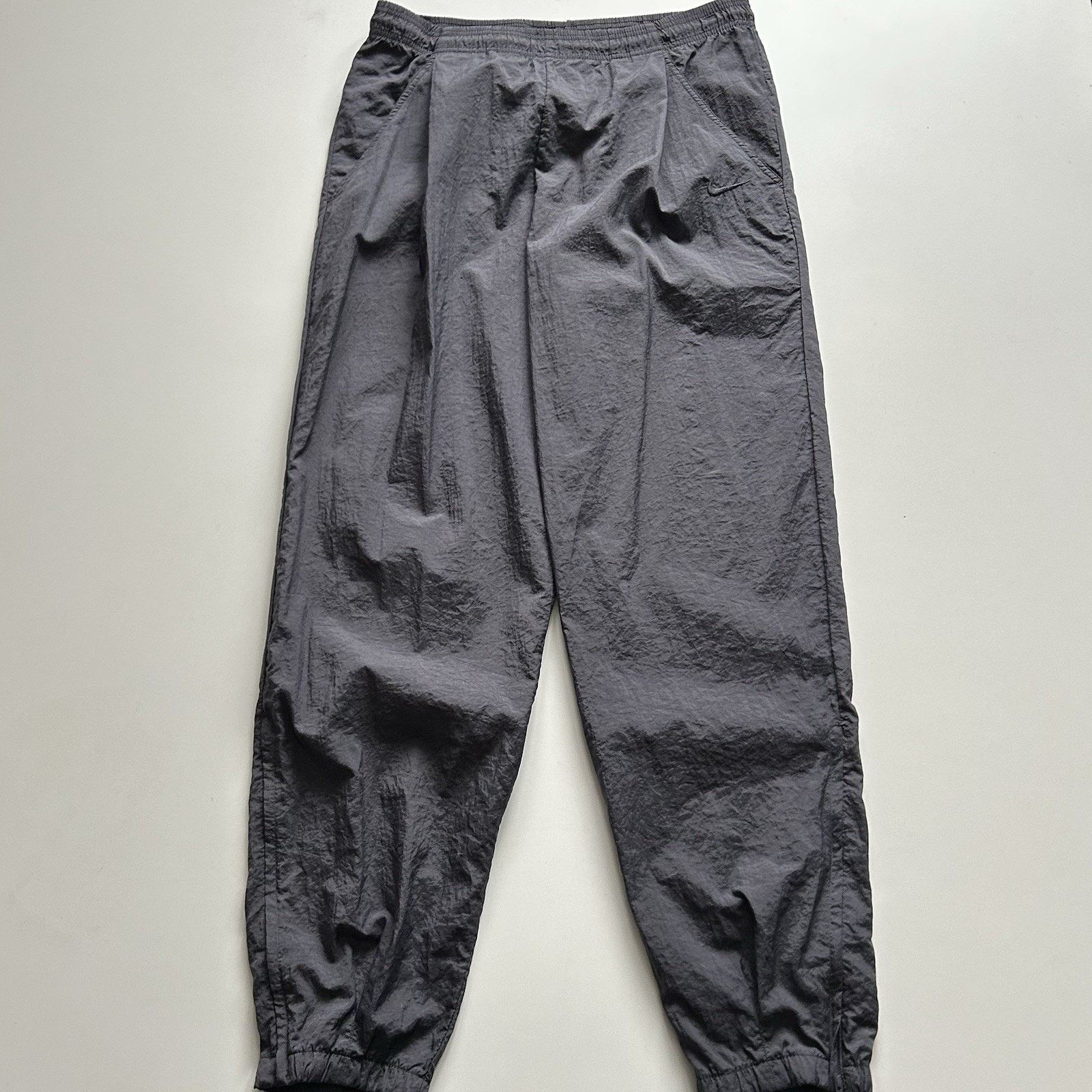 Vintage 90s Nike Track Pants Gray Medium Windbreaker Swoosh