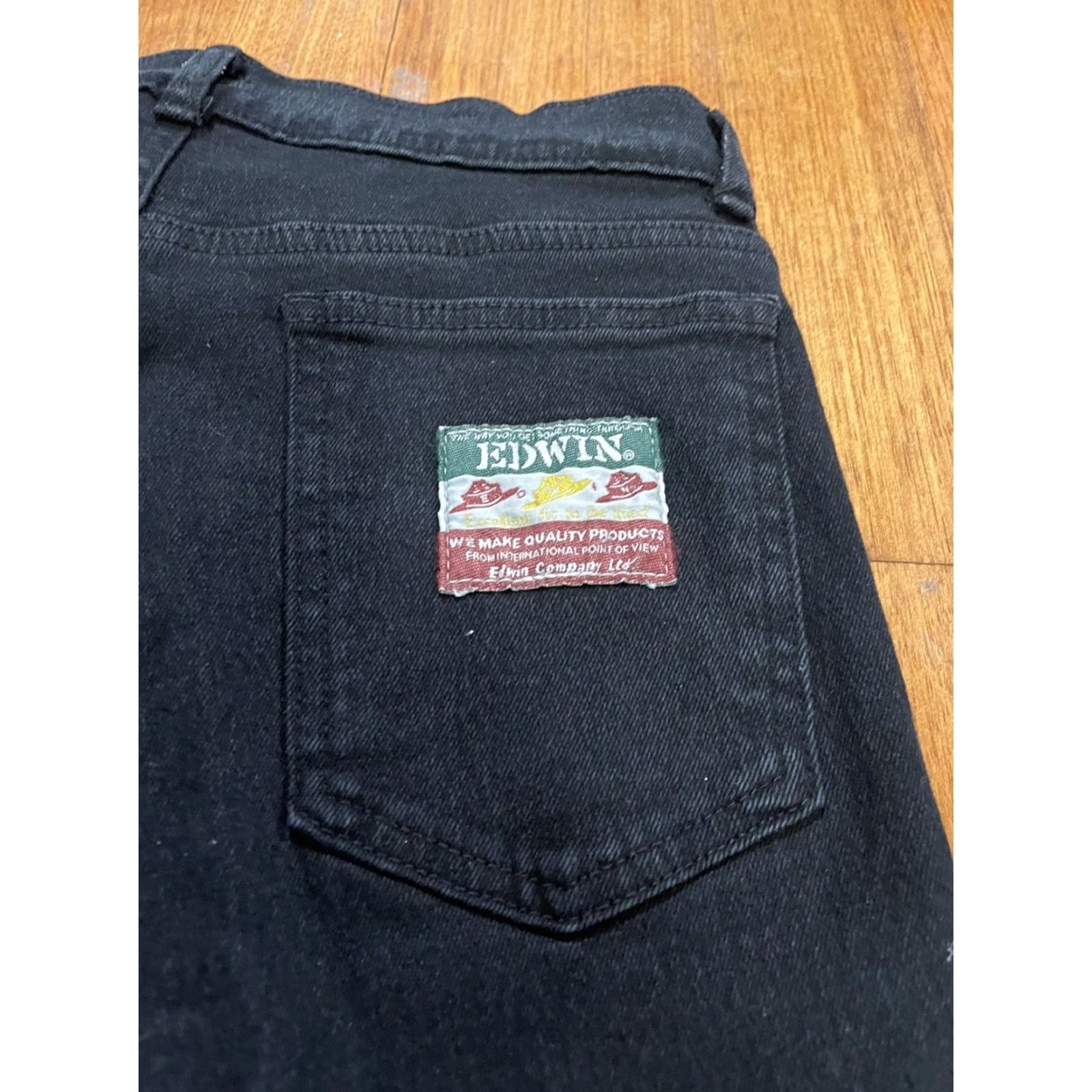 Edwin EDWIN Denim Men’s Japan Super Fit Stretch Jeans W33-34 L32 Regular Slim Straight 5-Pocket Black Vintage No 9980-01 Mens Size US 31 - 4 Thumbnail