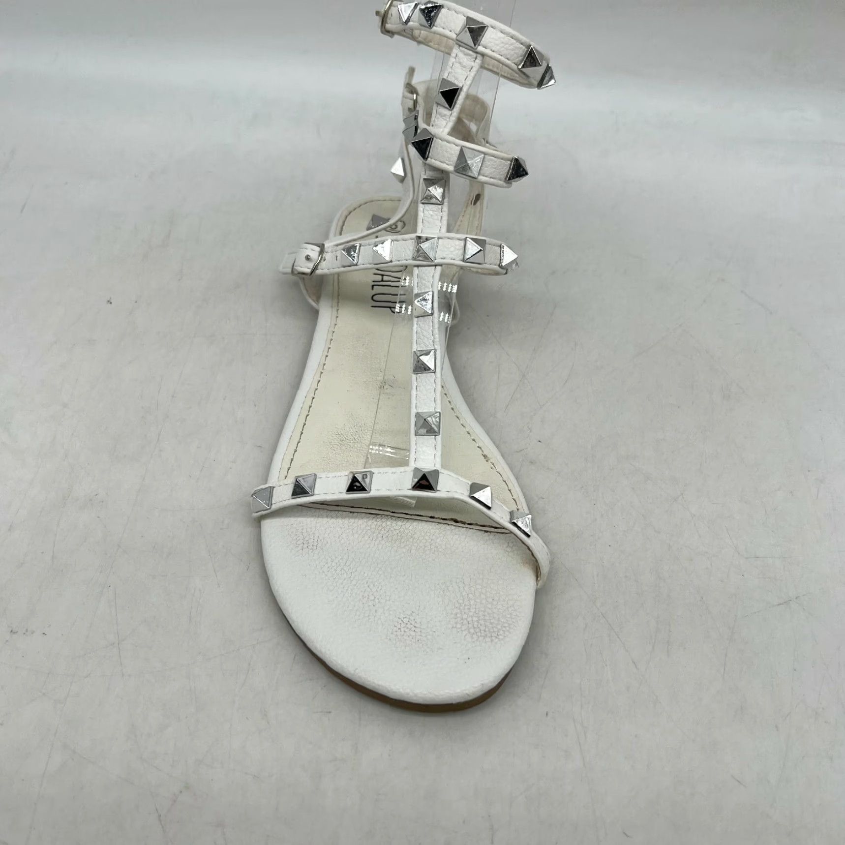 Vintage Sandalup Womens Ankle Buckle Straps Studded White Flat Sandals - Size 6 - Strappy Leather Sandal, Party/Cocktail, Womens, US 6 Size US 6 / IT 36 - 2 Thumbnail