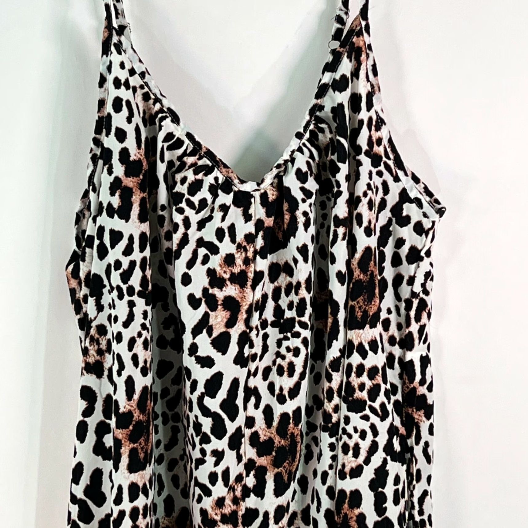 Vintage Unbranded Jumpsuit One-Piece Spaghetti Strap Leopard Print Brown XL Women's V Neck Wide-Leg Chambray 100% Polyester Casual Party/Cocktail Travel Size 40" / US 18 - 3 Thumbnail