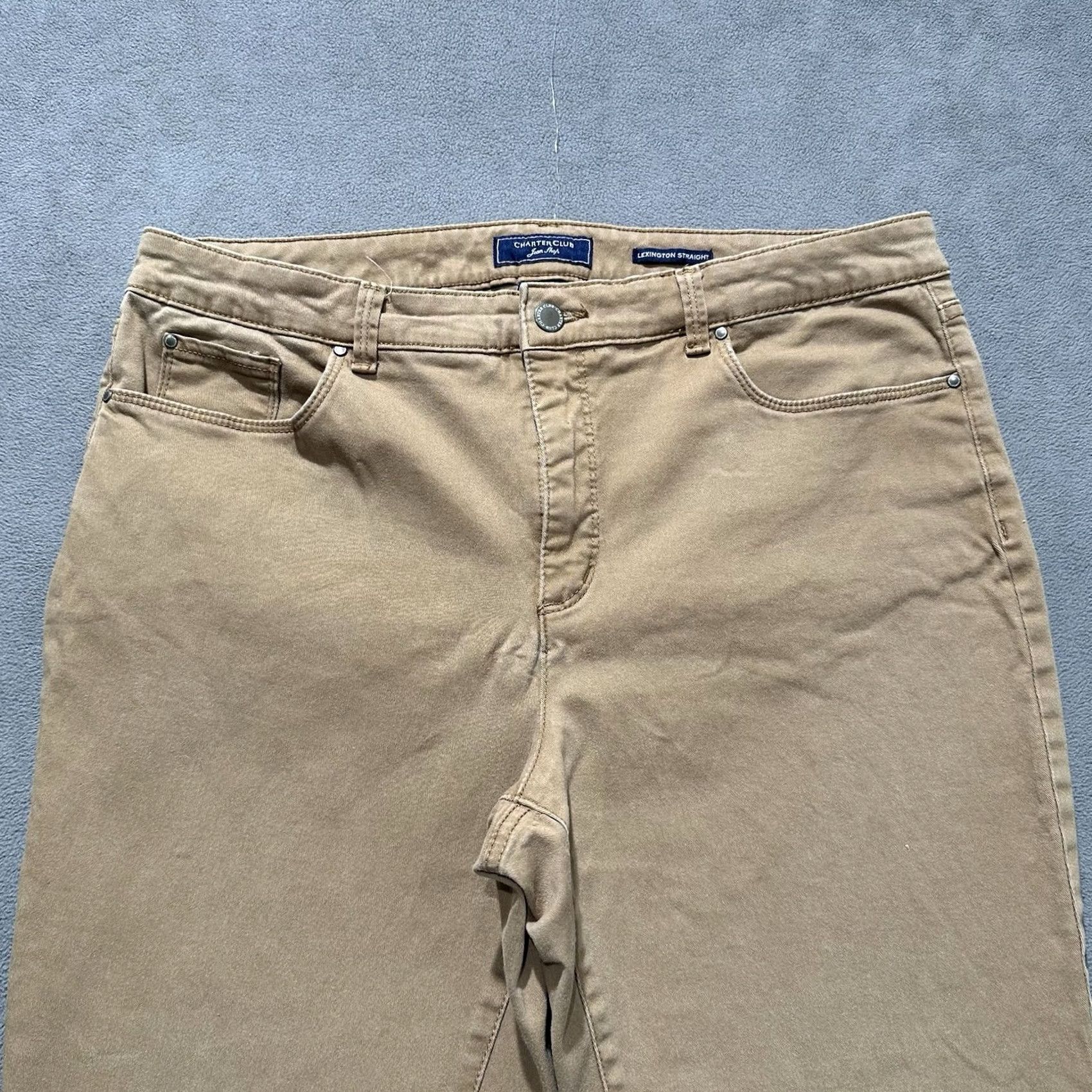 Charter Club Charter Club Pants Womens 16 Brown Tan Straight Chino Cotton Blend - Regular Rise, 30 Inseam, Flat Front, Button Zip - City Style Size 38" / US 16 / IT 52 - 3 Thumbnail