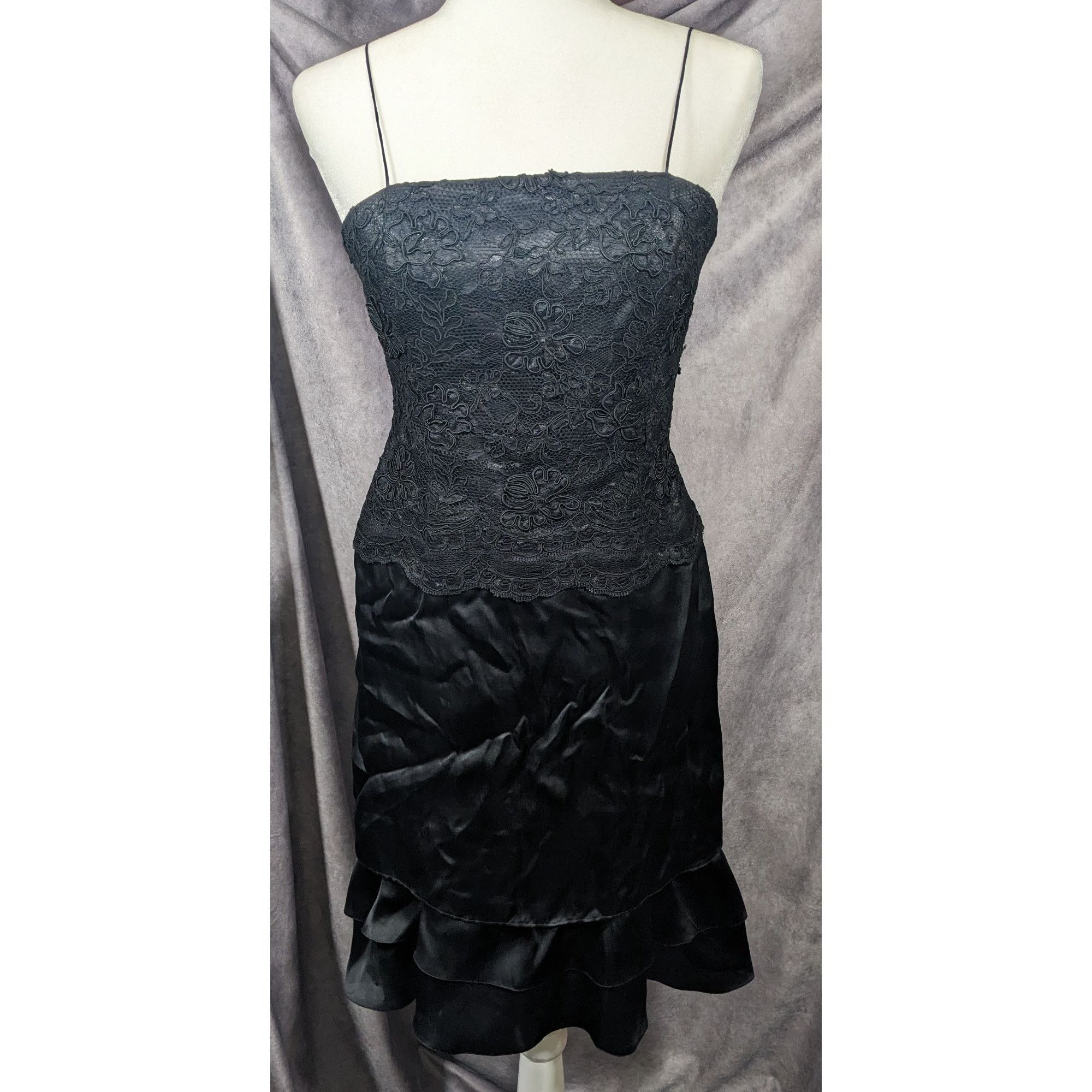 Other Linda Cunningham Black Silk Floral Lace Flounce Skirt Dress Size M / US 6-8 / IT 42-44 - 1 Thumbnail