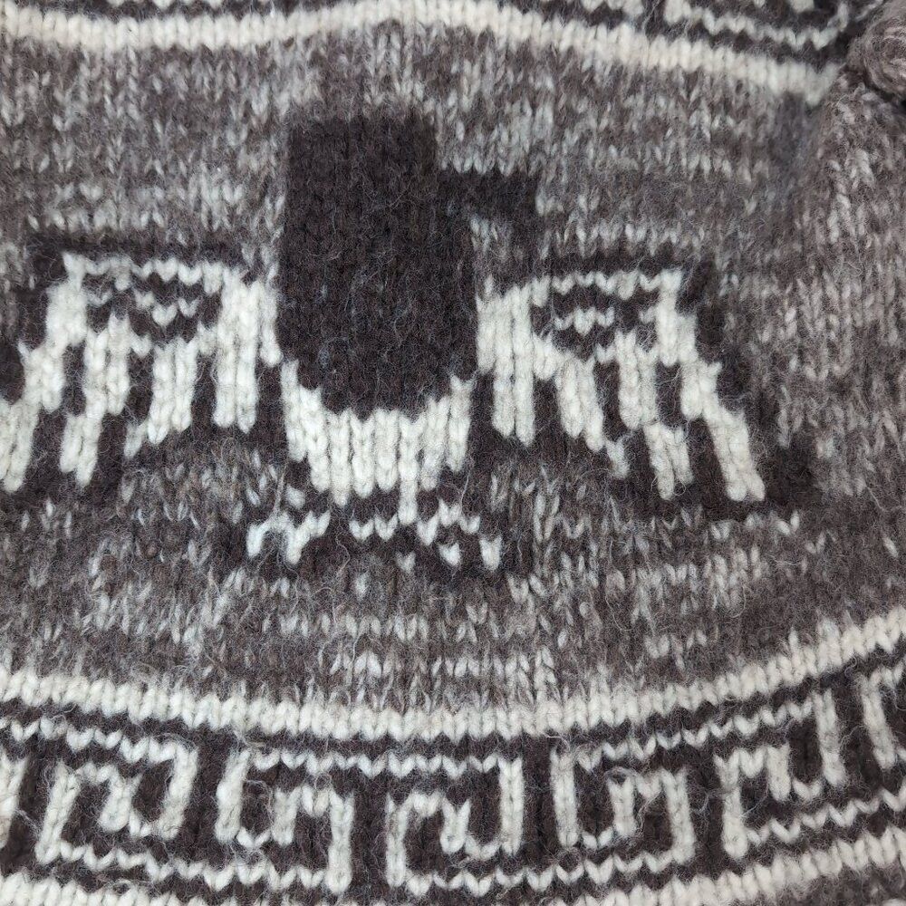 Other Cowichan-Style Wool Zip Sweater Brown Cream Moose Pattern – Size ONE SIZE - 8 Thumbnail