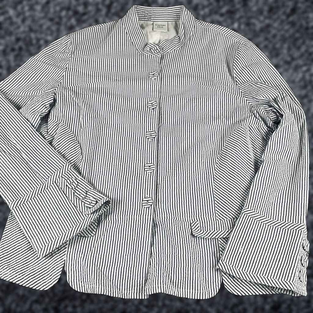 Vintage VINTAGE Garnet Hill Jacket Blazer Women’s 18 Seersucker Striped Cotton Blue White F509 Size XXL / US 16-18 / IT 52-54 - 1 Thumbnail