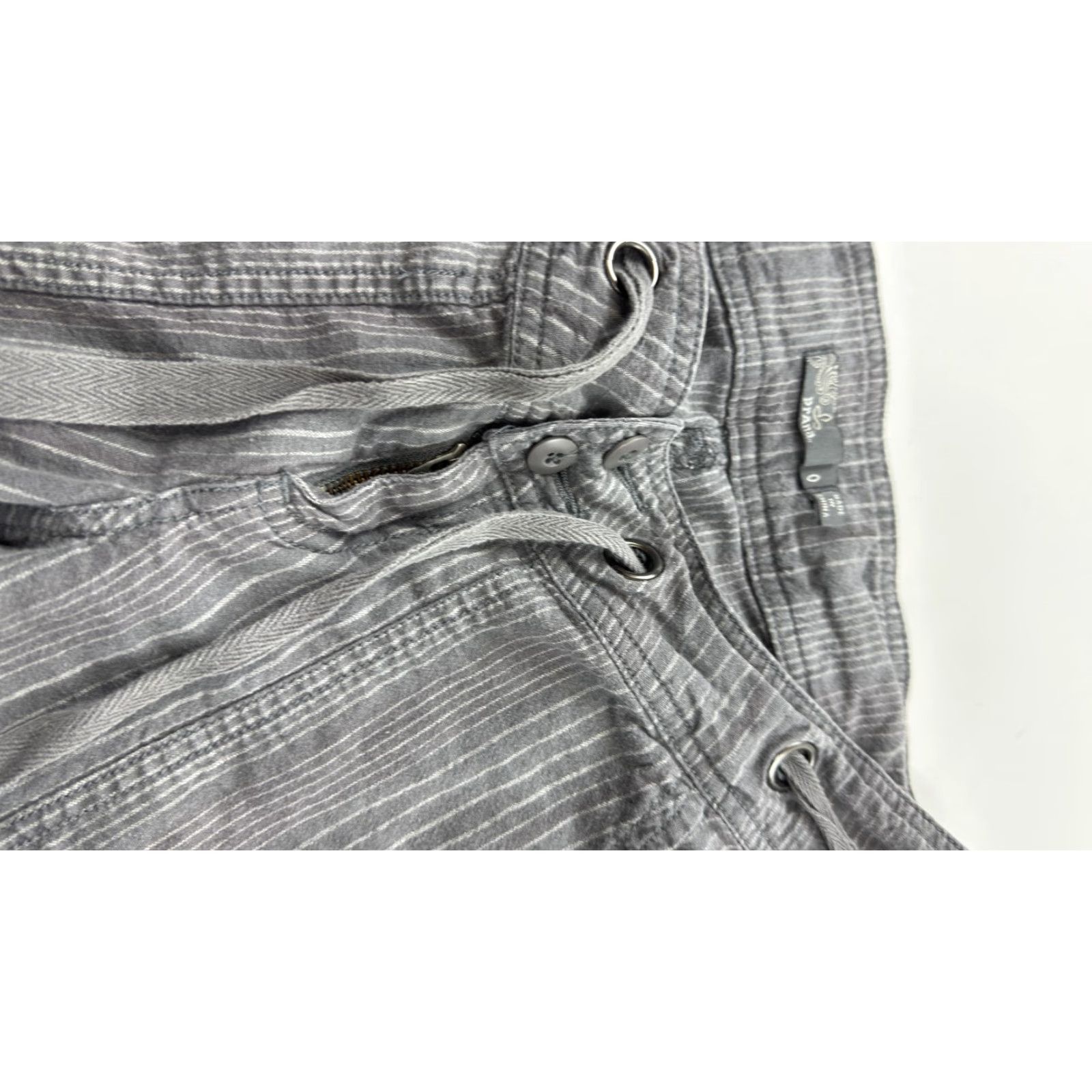 Prana prAna Pants Womens 0 Gray White Striped Drawstring Jogger Casual Cuffed Cotton Size 25" / US 0 / IT 36 - 4 Thumbnail