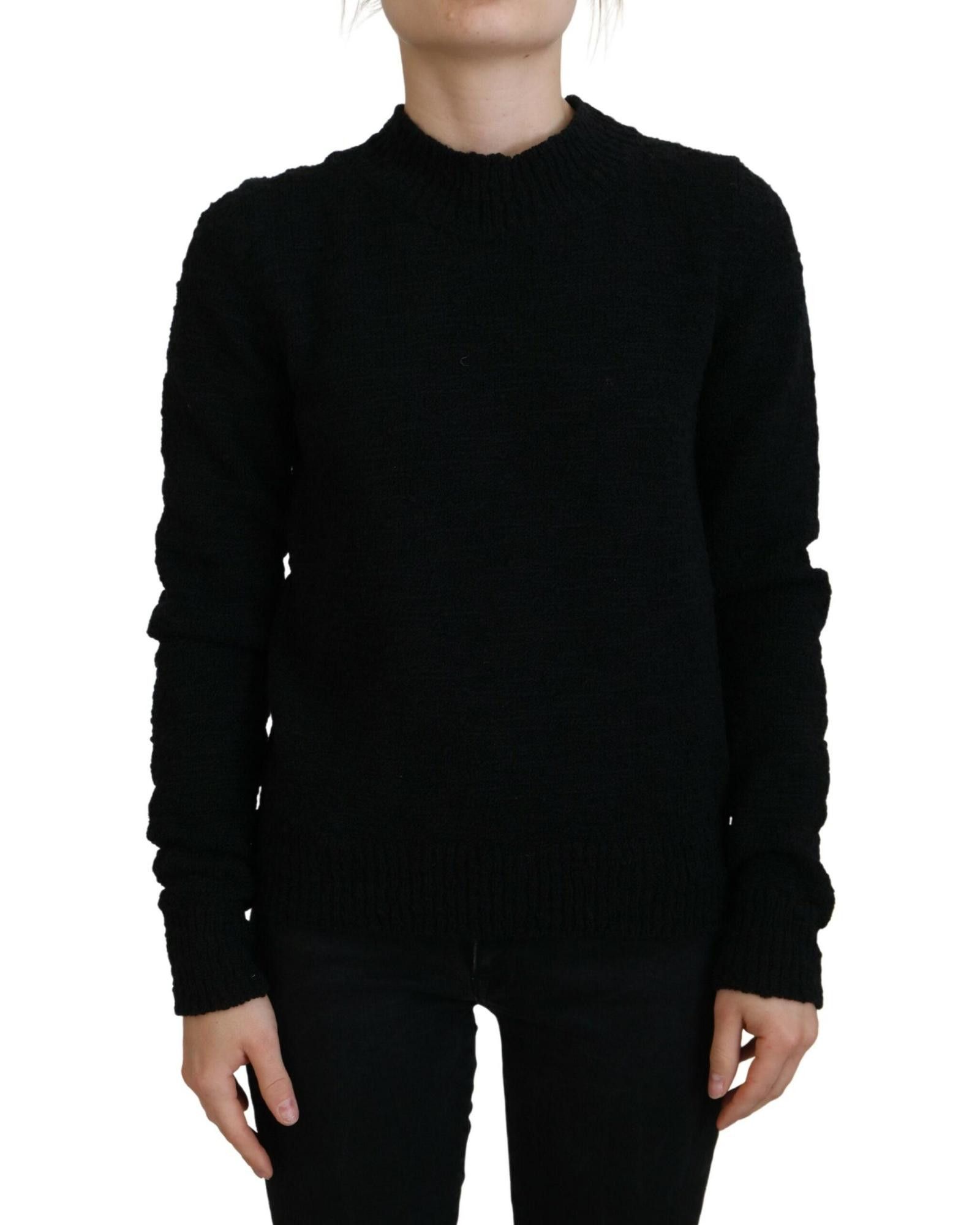 image of Dolce Gabbana Wool Knit Crewneck Pullover Sweater in Black, Women's (Size Small)