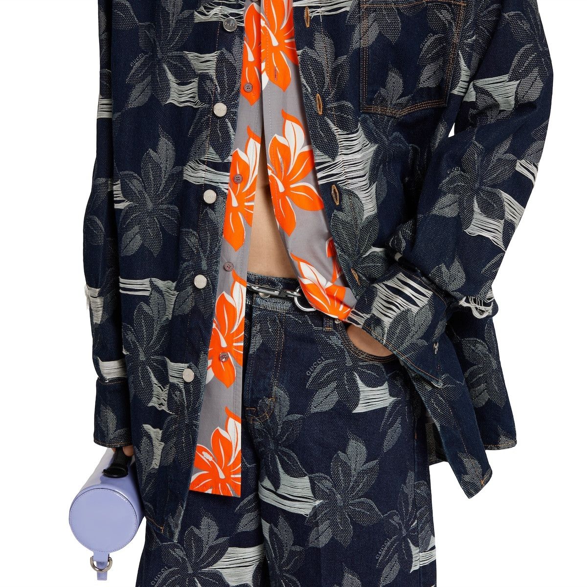 Gucci o1loc1c1125 822248 Cotton Denim Floral Jacquard Shirt Size US M / EU 48-50 / 2 - 2 Thumbnail
