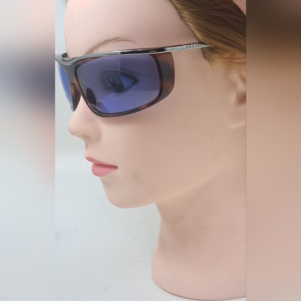 Gucci NWT Gucci Women's Sunglasses Vintage Y2K Wrap Havana Blue G Size ONE SIZE - 6 Thumbnail
