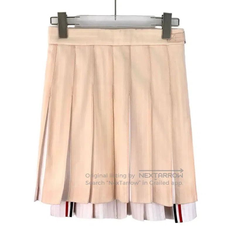 Thom Browne Beige Wool Pleated Skirt .