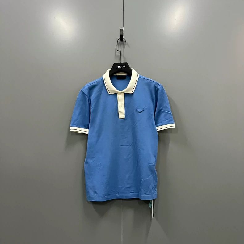 Prada Prada Blue and white patch triangle standard polo shirt 250 Size US M / EU 48-50 / 2 - 1 Thumbnail