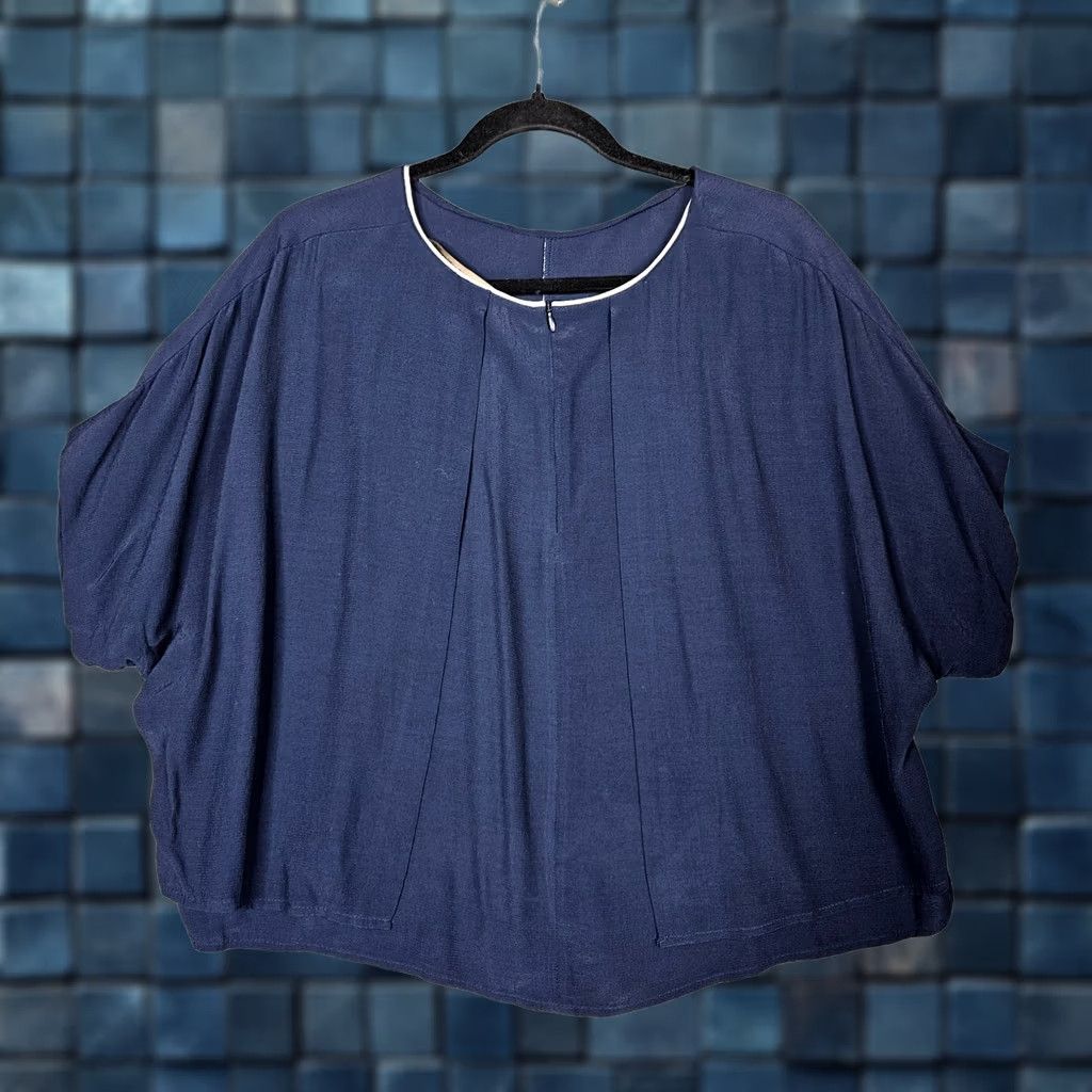 Zara ZARA BASIC Women's Navy Round Neck Cropped Top M Regular Blue Floral Short Sleeve Cropped Blouse Size M / US 6-8 / IT 42-44 - 1 Thumbnail