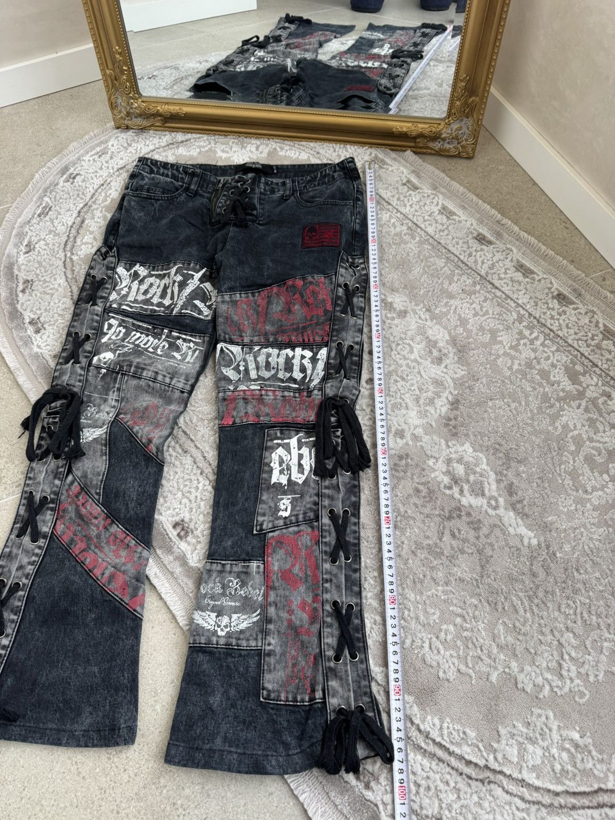 Le Grande Bleu (L.G.B.) Flared Bootcut Rock Rebel Jeans Skull Rock n Roll Gothic Size US 31 - 8 Thumbnail