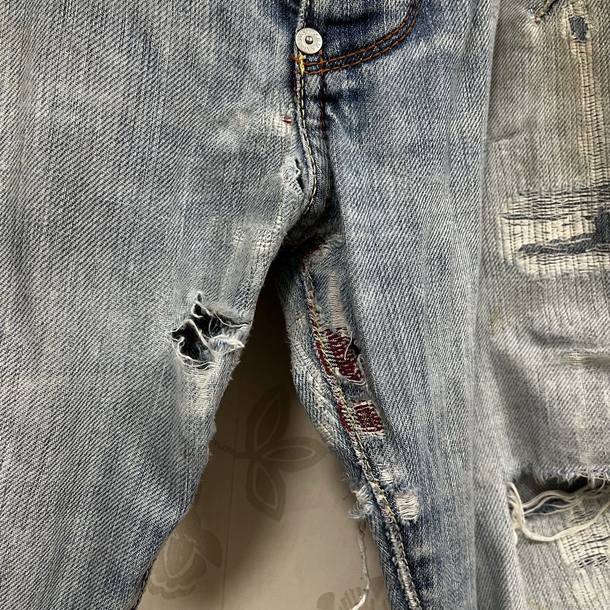 Armani × If Six Was Nine Ripped Distressed Armani Jeans Faded Blue Size US 33 - 12 Thumbnail