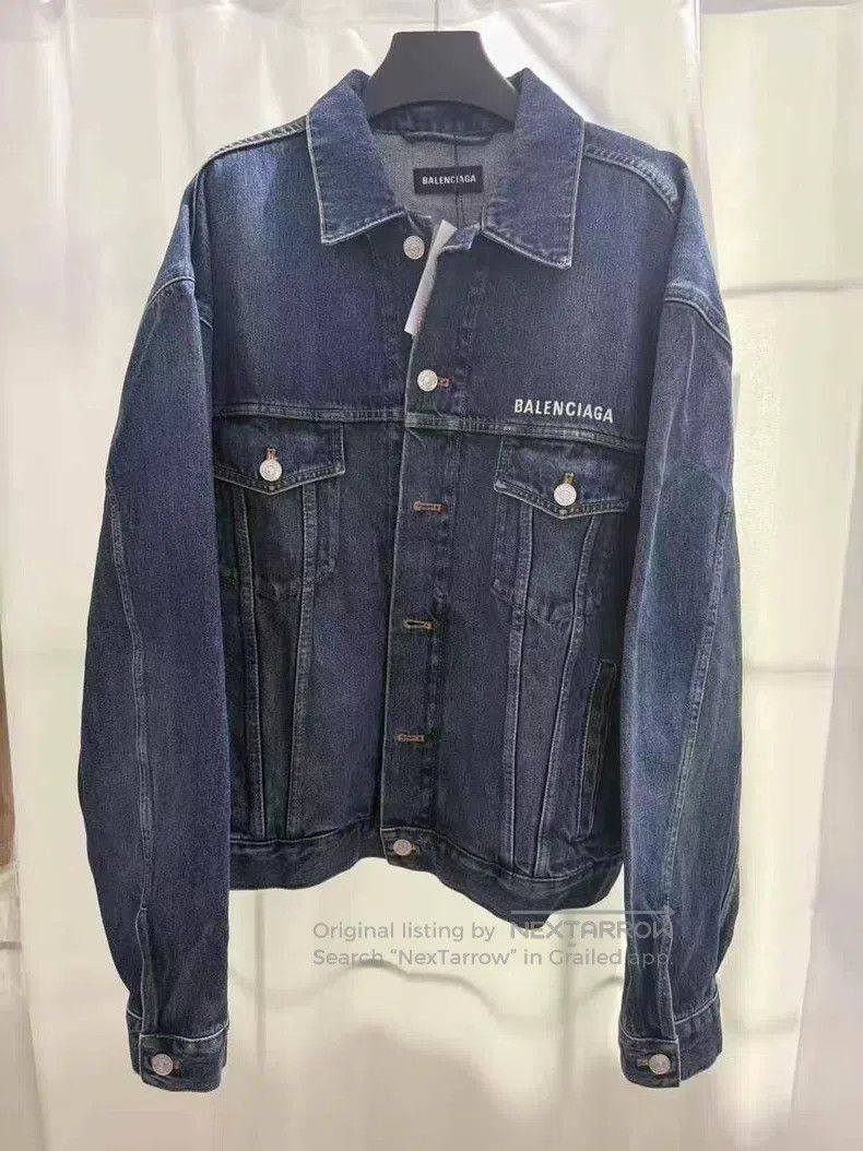 Balenciaga Balenciaga Raw Denim Jacket with Front and Back Embroidery Size US S / EU 44-46 / 1 - 1 Thumbnail