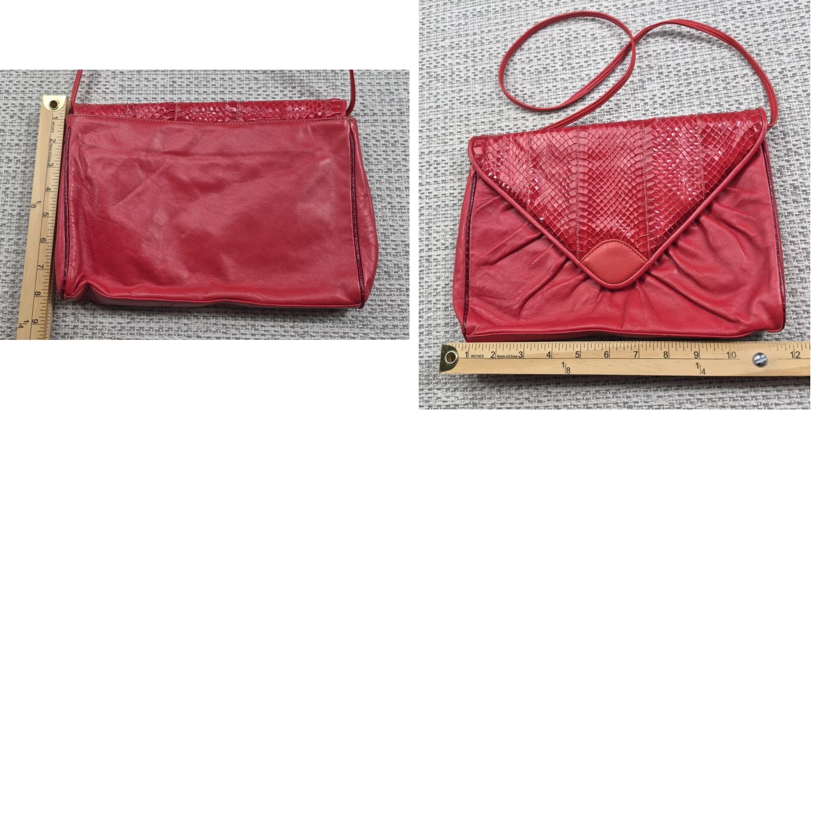 Vintage VINTAGE Meyers USA Womens Shoulder Bag Red SnakeSkin Leather Envelope Purse 80s Shoulder Bag Womens Medium Red Animal Print 90s Mens? Size ONE SIZE - 8 Thumbnail
