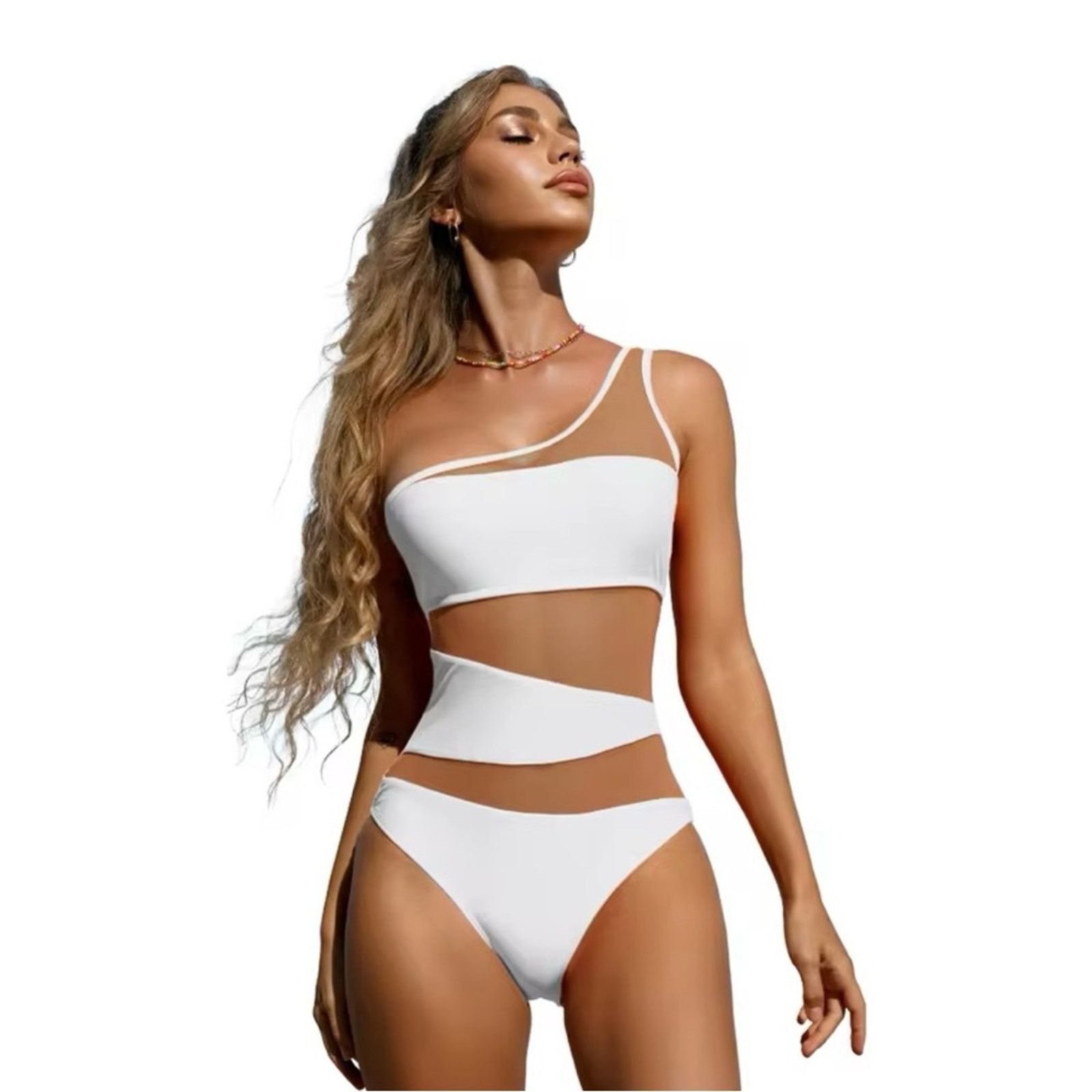 Other Women’s One Shoulder White Swimsuit One Piece Bath Suit M, L Size M / US 6-8 / IT 42-44 - 4 Thumbnail