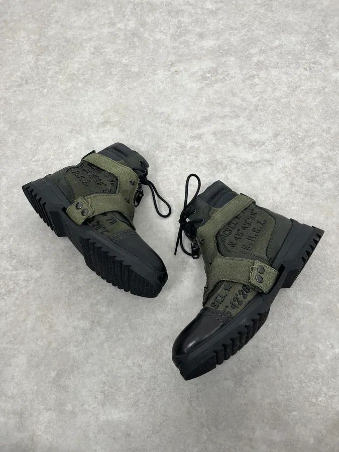 2000s Diesel Black & Green Military Combat Leather Boots