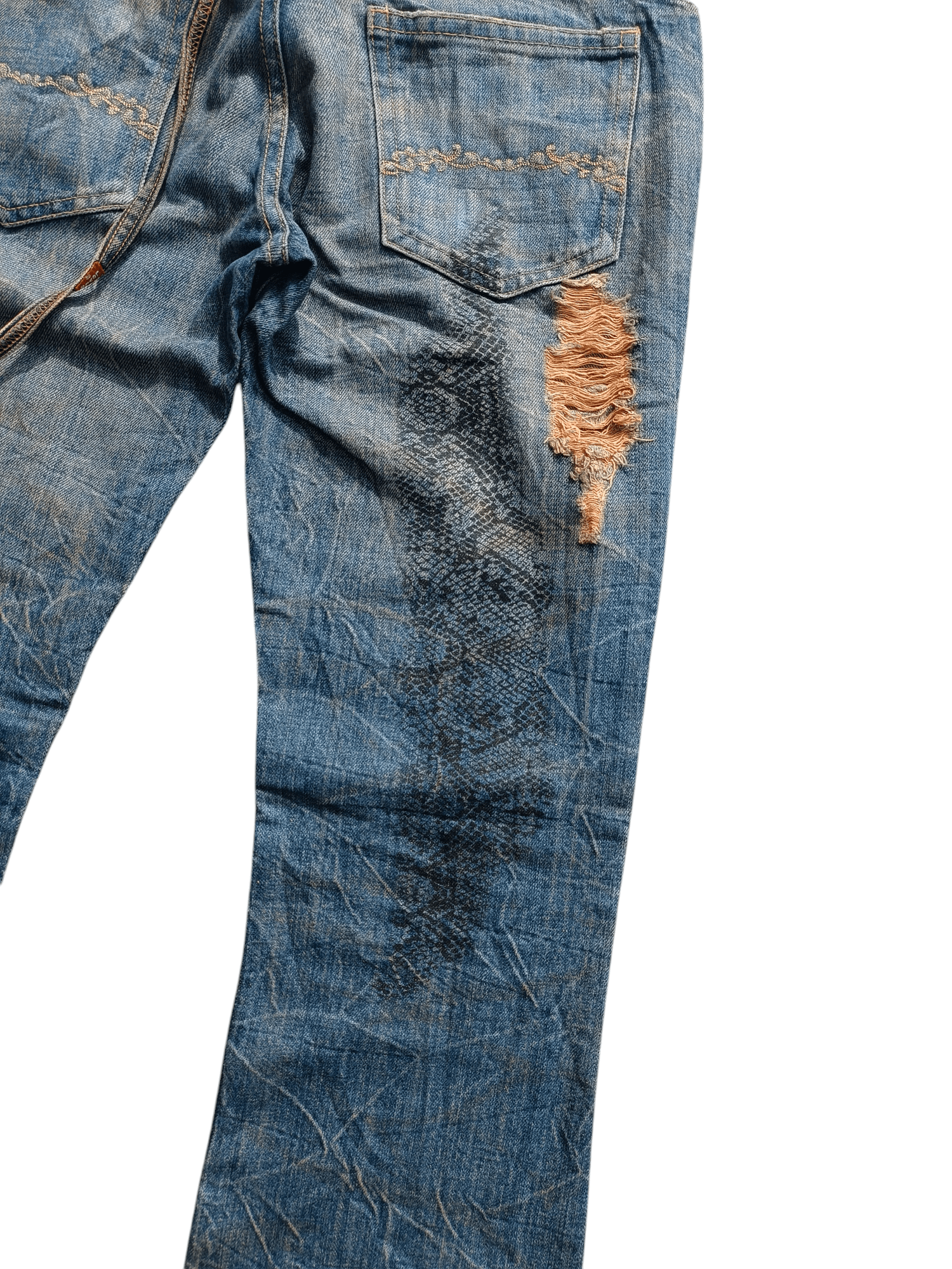 Japanese Brand FLARED Midas Japanese Machiavel Distressed Whiskers Jeans Size US 32 / EU 48 - 7 Thumbnail