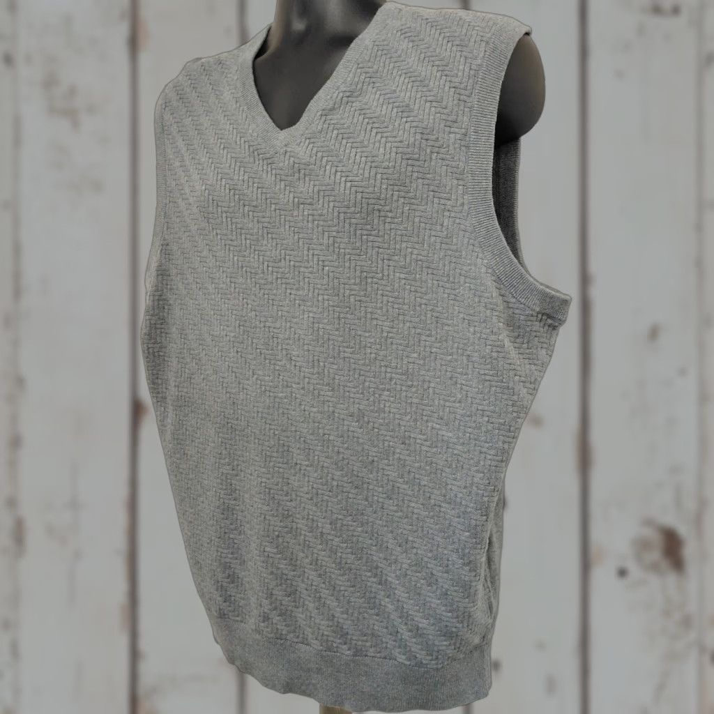 Roundtree & Yorke Rountree & Yorke Sweater Vest Mens Large Heather Grey 100% Cotton Classic Knit Vest, V-Neck, Sleeveless, Cable-Knit, Regular Fit, All Seasons, Gray Size US L / EU 52-54 / 3 - 1 Thumbnail