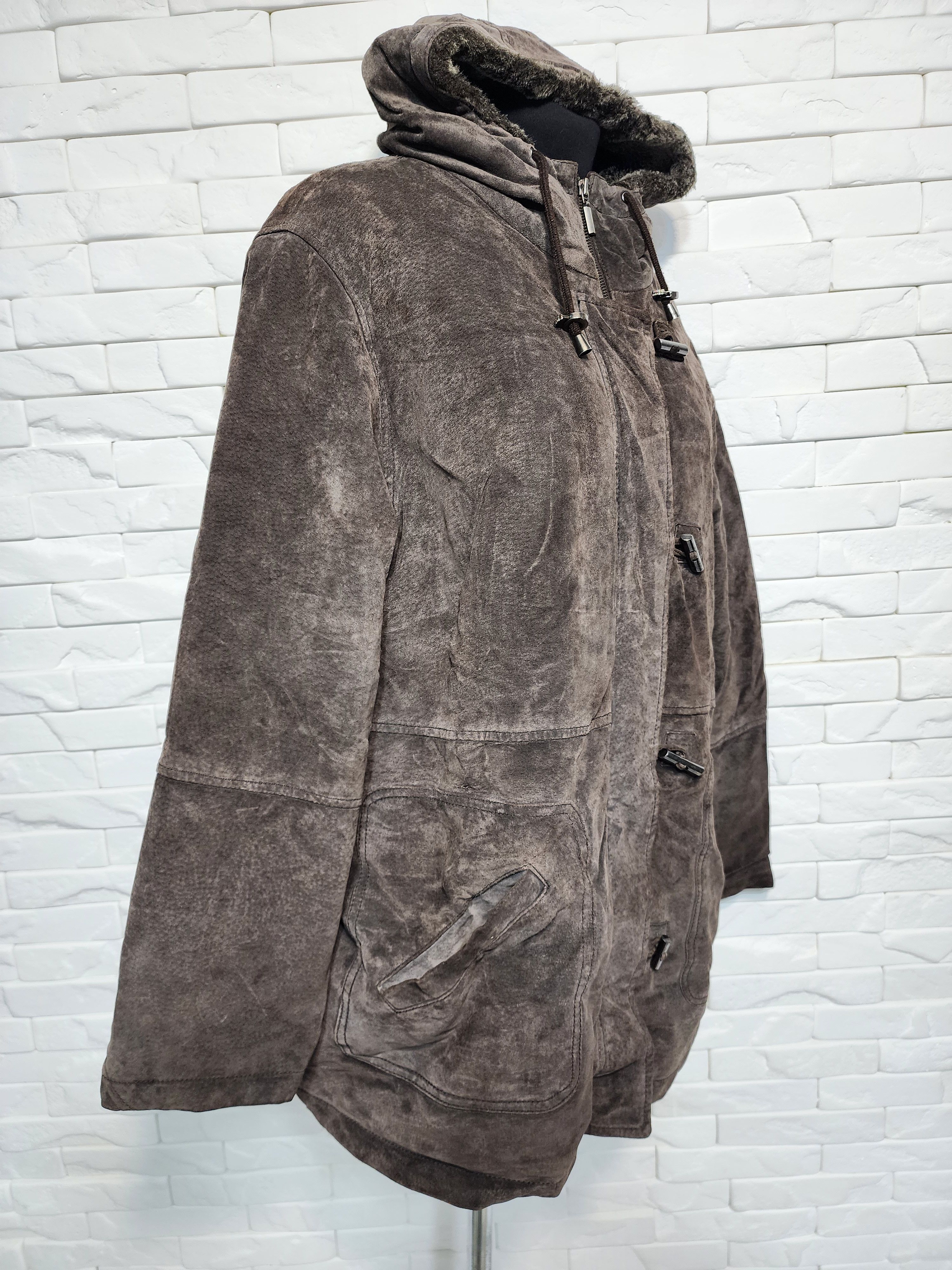 Genuine Leather Brown Suede Leather Jacket: Women's Outerwear With Hood Size XXL / US 16-18 / IT 52-54 - 3 Thumbnail