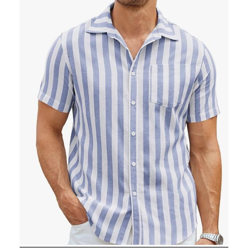 The Unbranded Brand Men's Casual Button Down Shirt Short Sleeve LinenMEDIUM Size US M / EU 48-50 / 2 - 1 Thumbnail