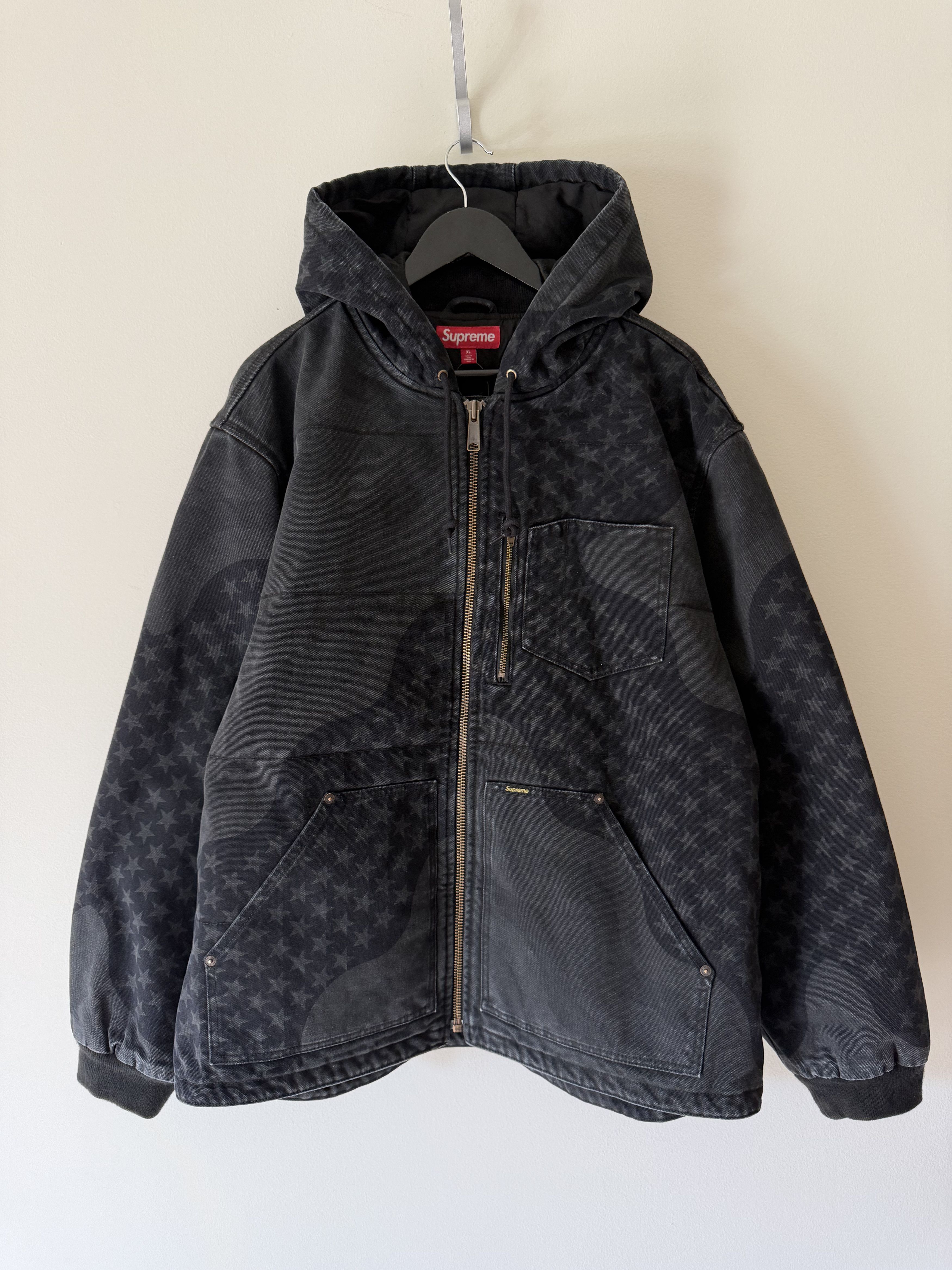 Supreme Supreme Flag Quilted Hooded Work Jacket in Black Size US XL / EU 56 / 4 - 1 Thumbnail