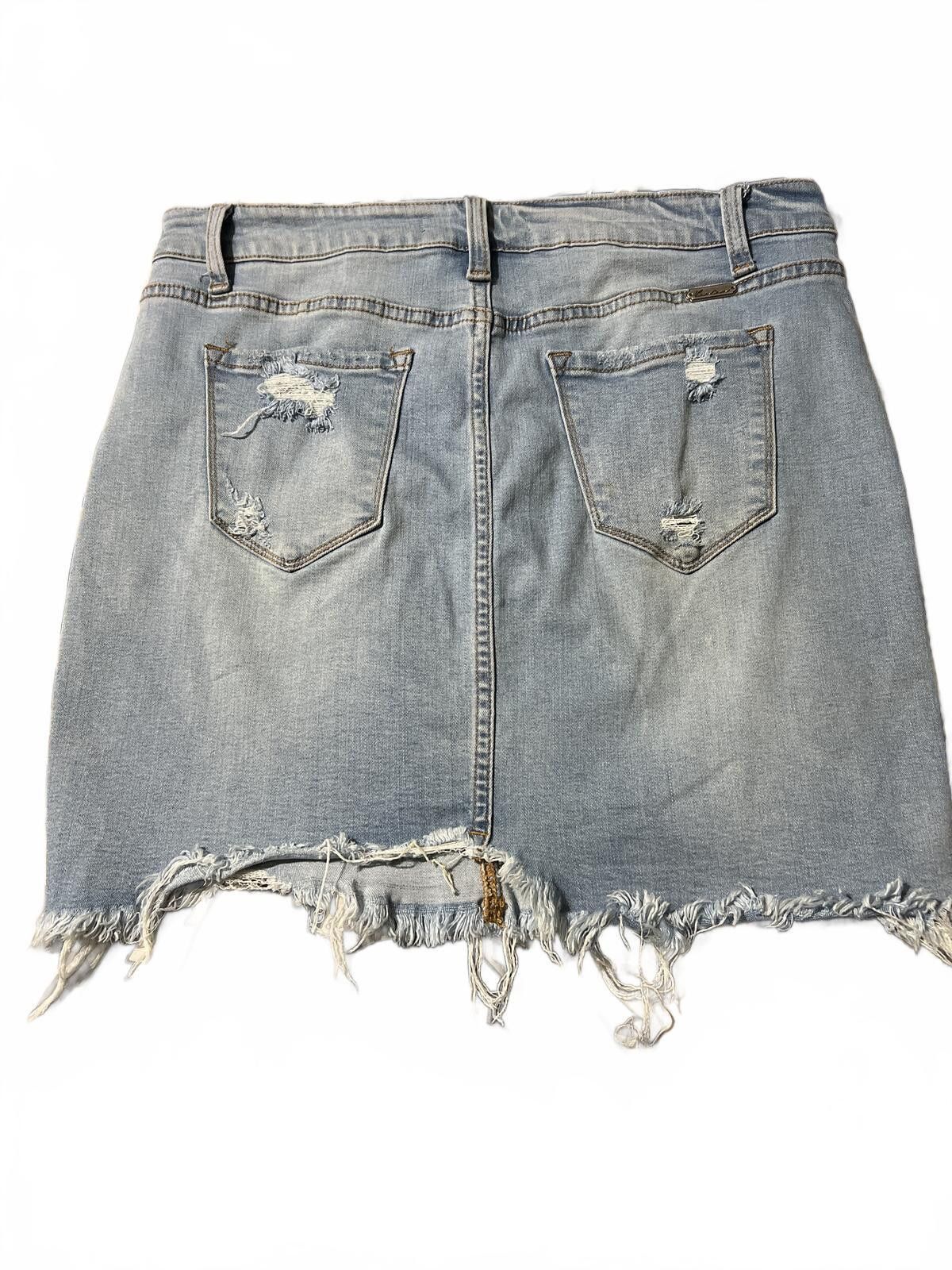 Kancan USA KanCan Light Wash Distressed Denim Mini Skirt L (8-12) Size 36" / US 14 / IT 50 - 5 Thumbnail