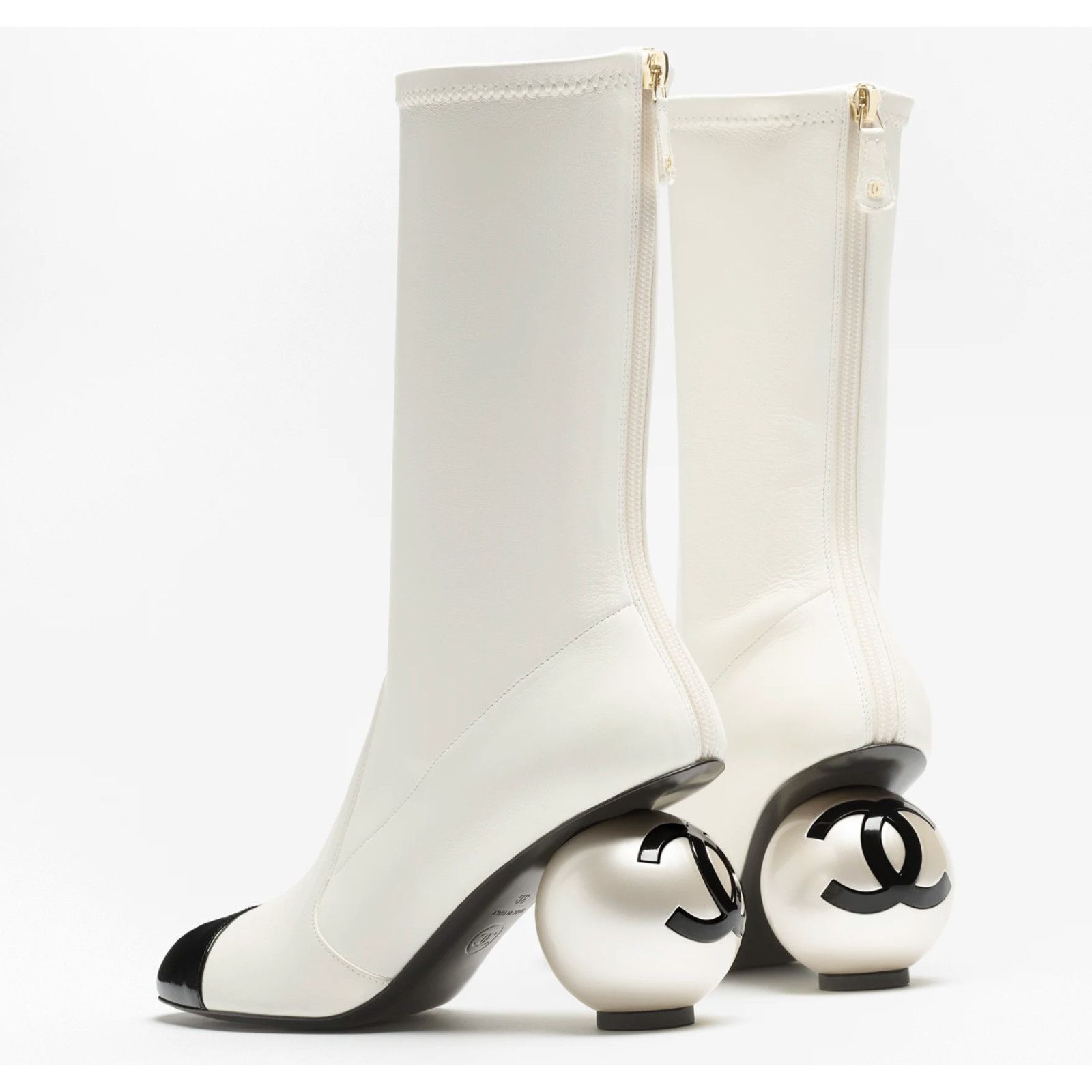 Chanel Ball Heel CC Logo Stretch Leather Midcalf Boot 40 Size US 10 / IT 40 - 1 Thumbnail