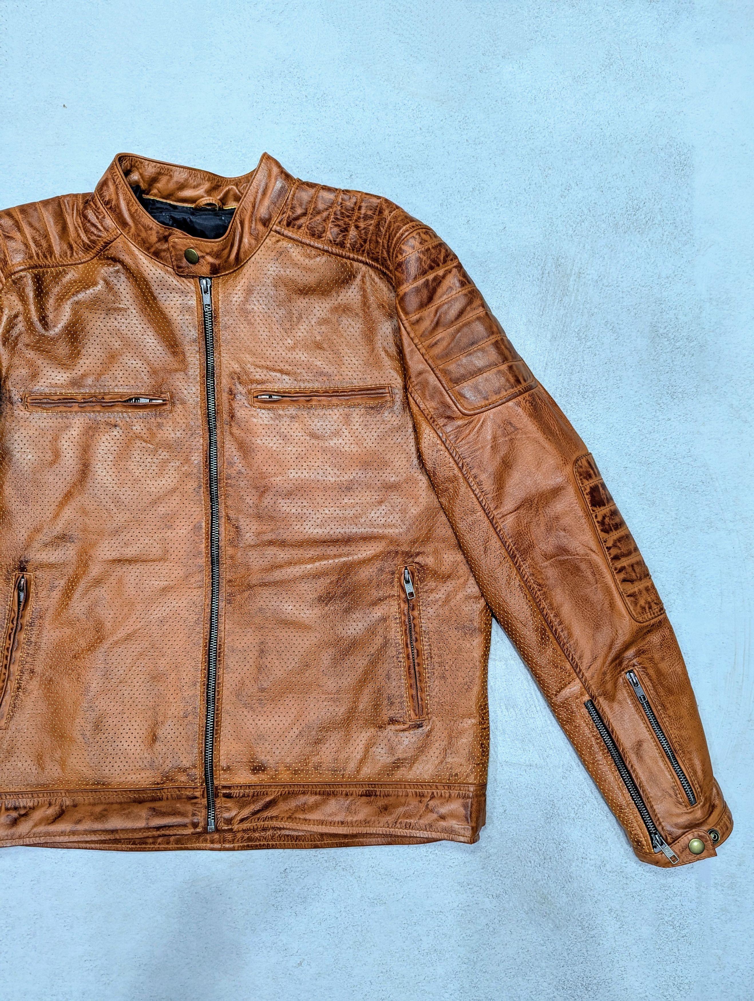 Genuine Leather × Vintage 💥 Vintage 90s Distressed Brown Biker Leather Jacket Size US M / EU 48-50 / 2 - 3 Thumbnail