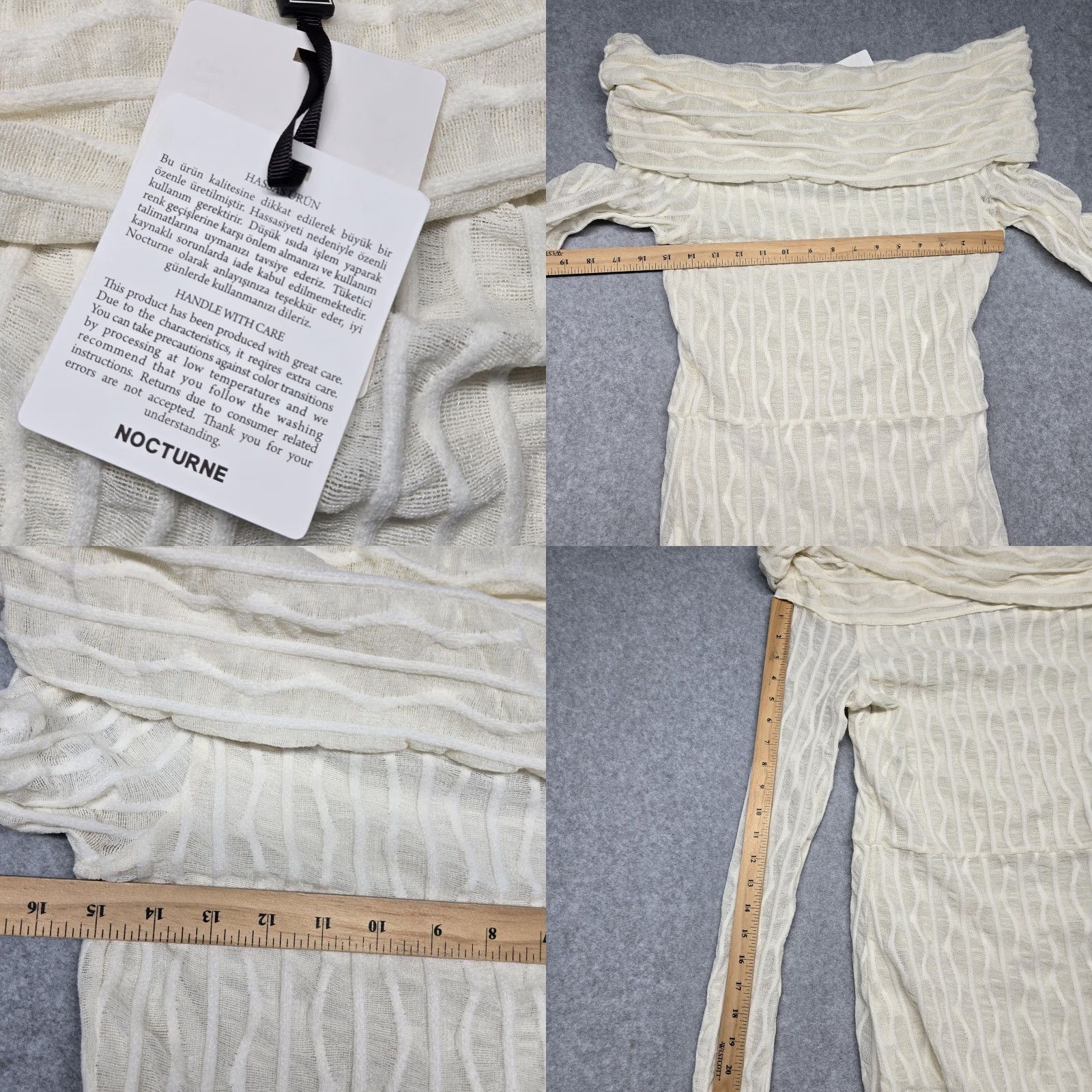 Vintage Nocturne Dress Womens Medium White Off Shoulder Textured Knit Bodycon Maxi Gown Size M / US 6-8 / IT 42-44 - 8 Thumbnail