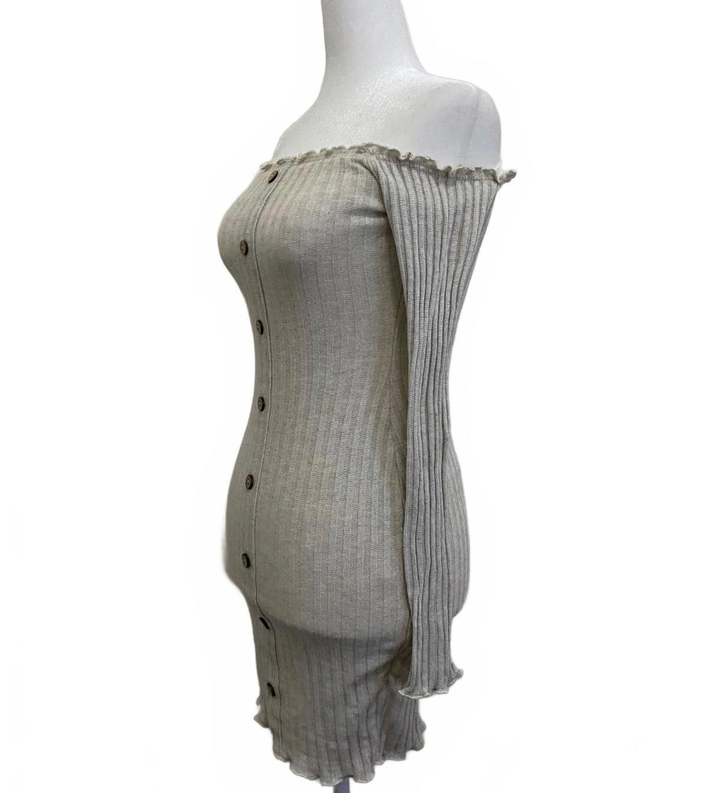 Fashion Nova FASHION NOVA Off-shoulder Knit Minidress in Beige (SMALL) Size S / US 4 / IT 40 - 4 Thumbnail