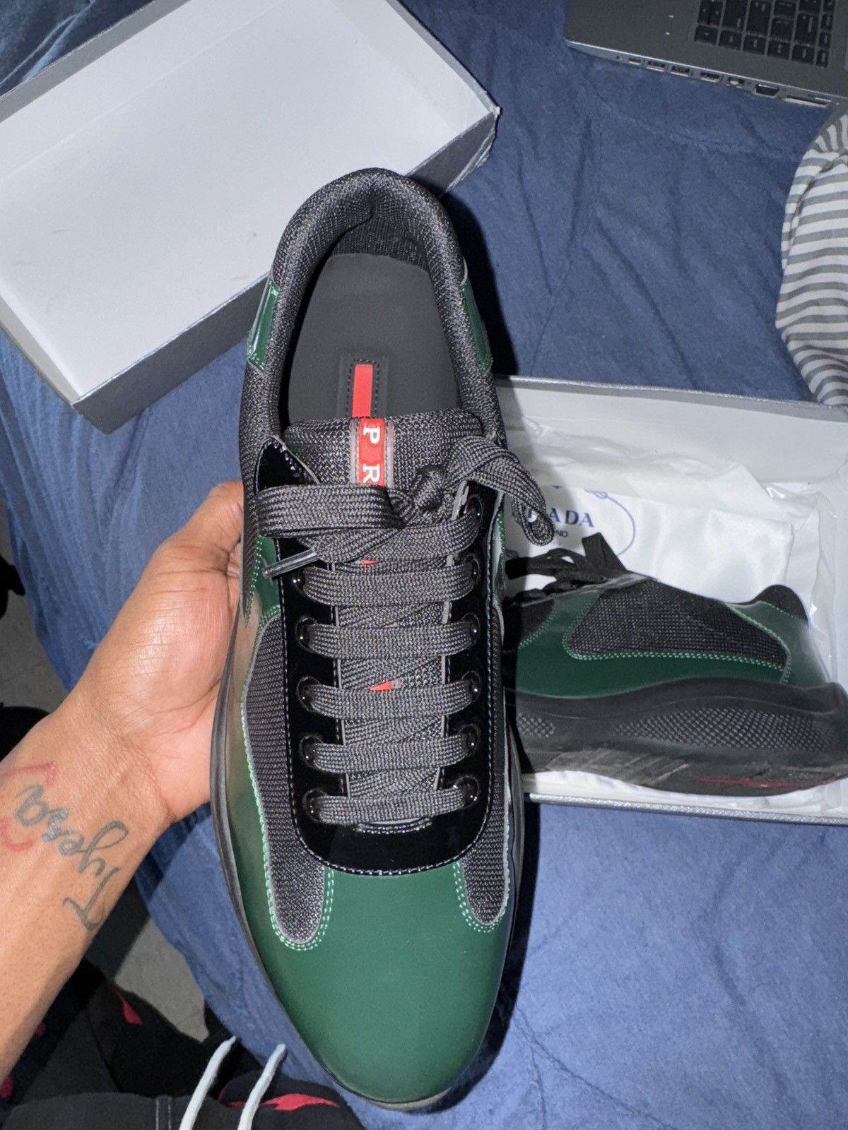 Designer Pradas lows dark green & black Size US 10.5 / EU 43-44 - 4 Thumbnail