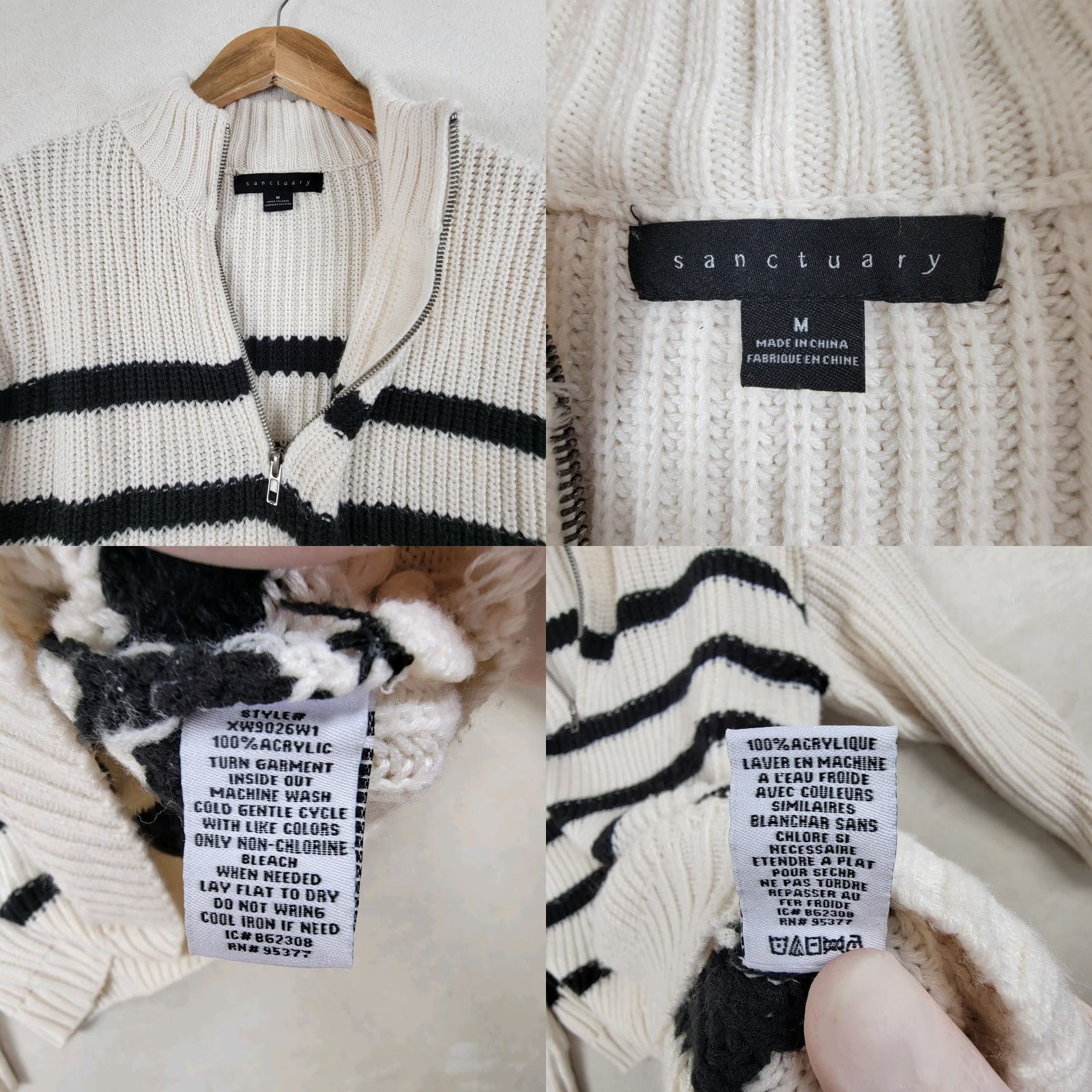 Sanctuary Sanctuary Striped Sweater Knit Women's Size M Black/White Raglan Sleeve Pullover Regular Colorful 1/4 Zip Mens Womens Girls Size M / US 6-8 / IT 42-44 - 9 Thumbnail