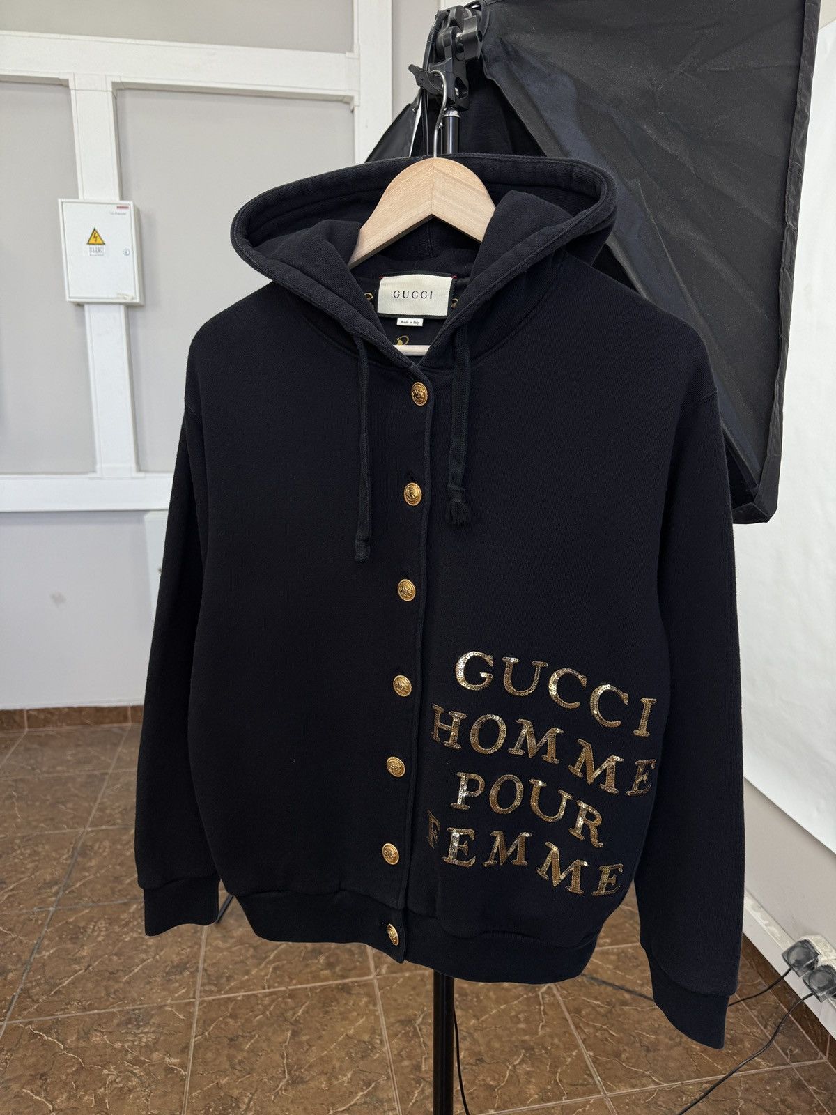Gucci 🇮🇹 Gucci Homme Pour Femme Hoodie Cardigan Gold Buttons Italy Size XXS / US 00 / IT 34 - 1 Thumbnail