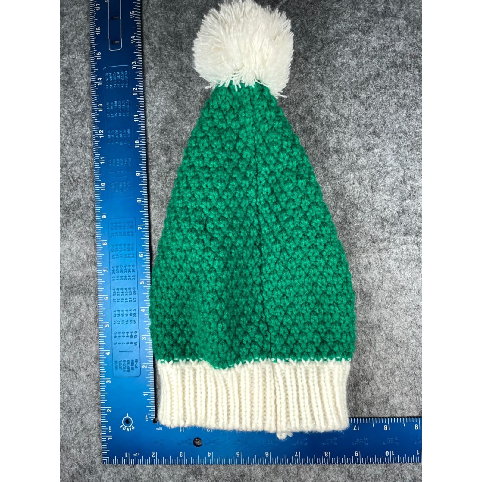 Vintage Beanie Toque Adult One Size Green White Knit 100% Acrylic Snow Ski Pom Size ONE SIZE - 4 Thumbnail