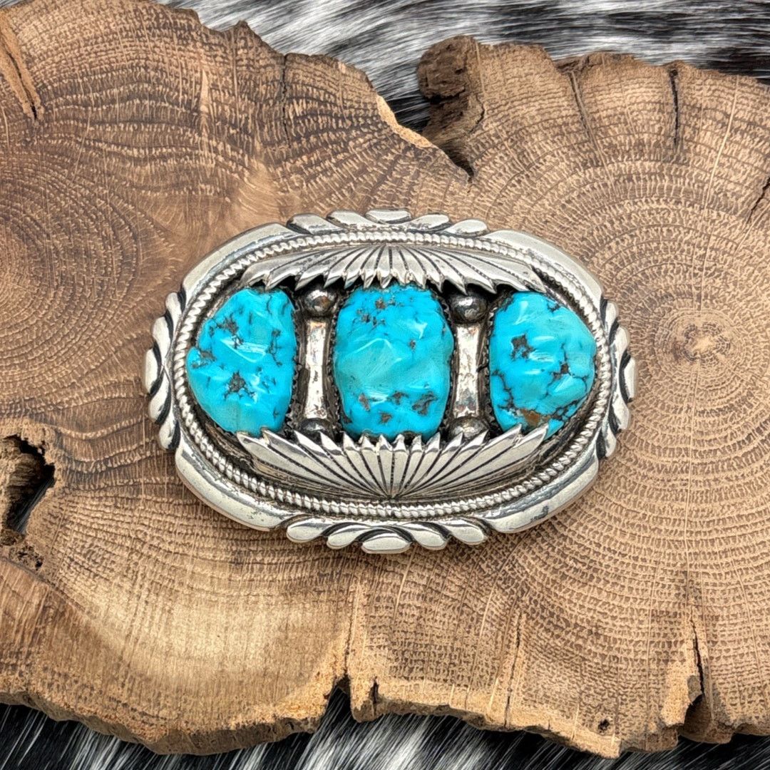 Native 1970s ROBERT & BERNICE LEEKYA Zuni Sterling Turquoise Buckle Size ONE SIZE - 1 Thumbnail