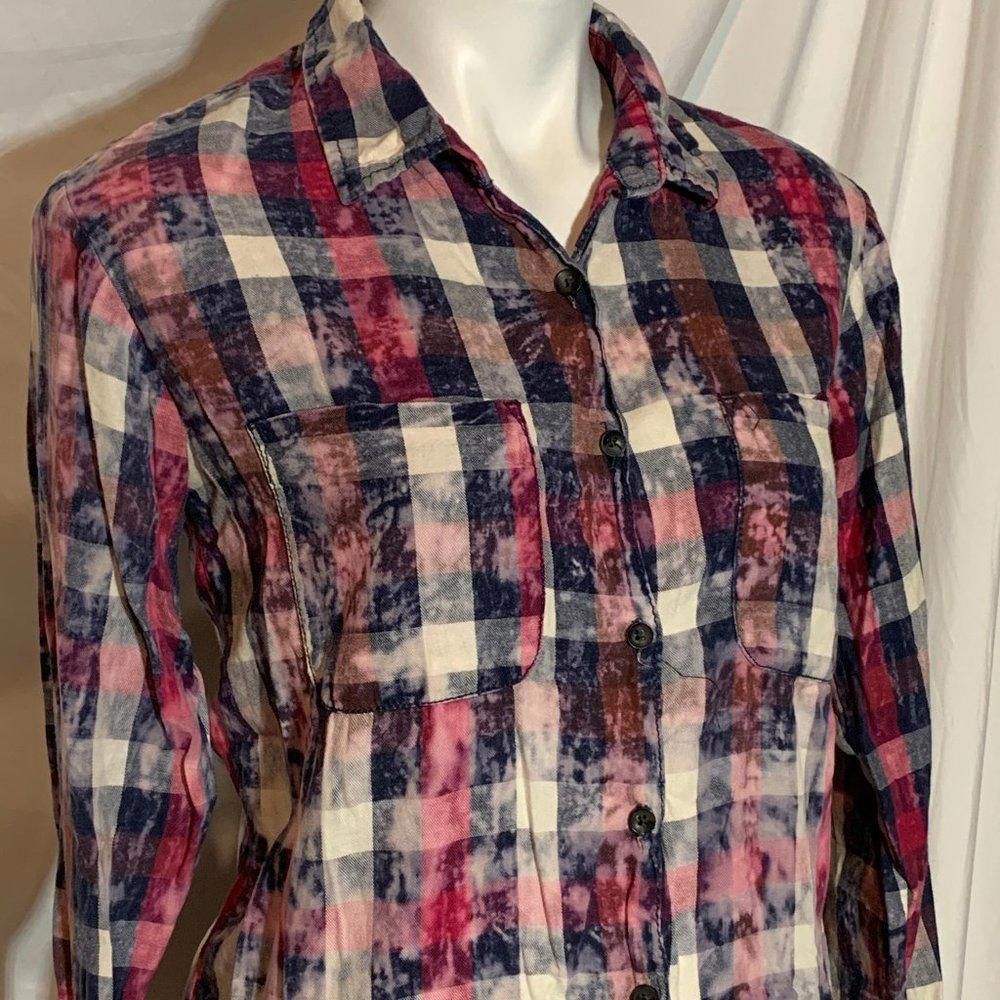 Designer Vanilla Star Bleach Distressed Plaid Button Down S Size S / US 4 / IT 40 - 2 Thumbnail